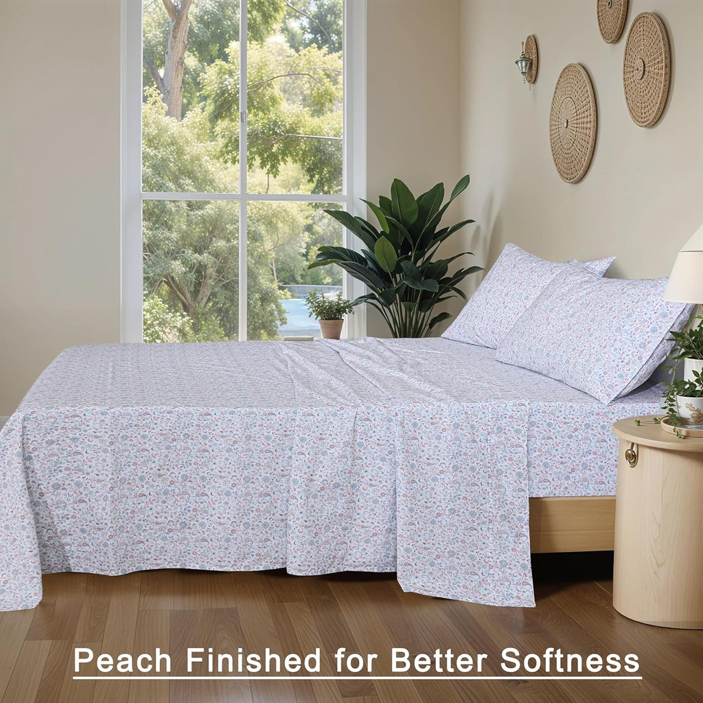 Ruvanti 100% Cotton Organic Percale Sheets Twin Size – Crisp Cooling Bed Sheets for Hot Sleepers, Deep Pocket 15”, Soft Peach Finish, Breat…