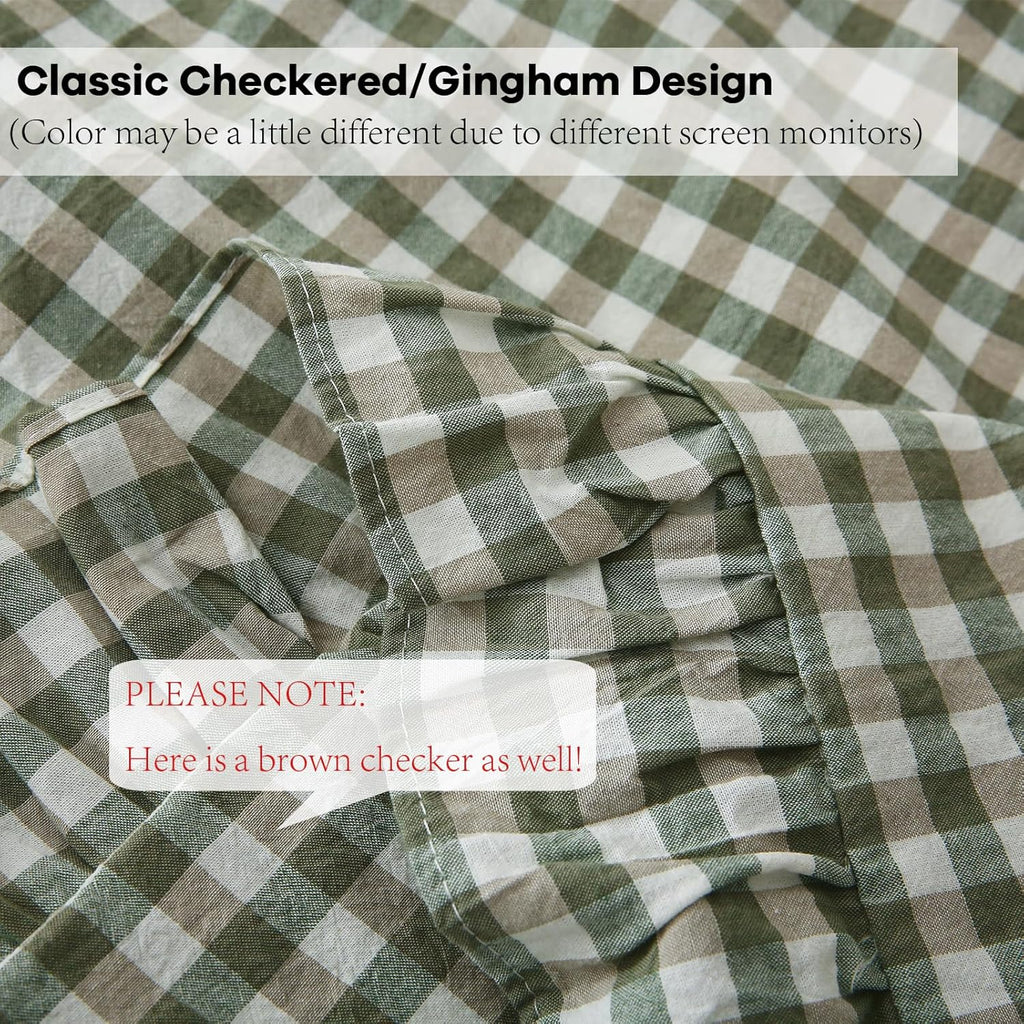 Kmasaniji 2 Pack Sage Green Plaid Ruffle Gingham Throw Pillow Covers, 100% Washed Cotton Checkered Farmhouse Decorative Pillow Shams for Be…