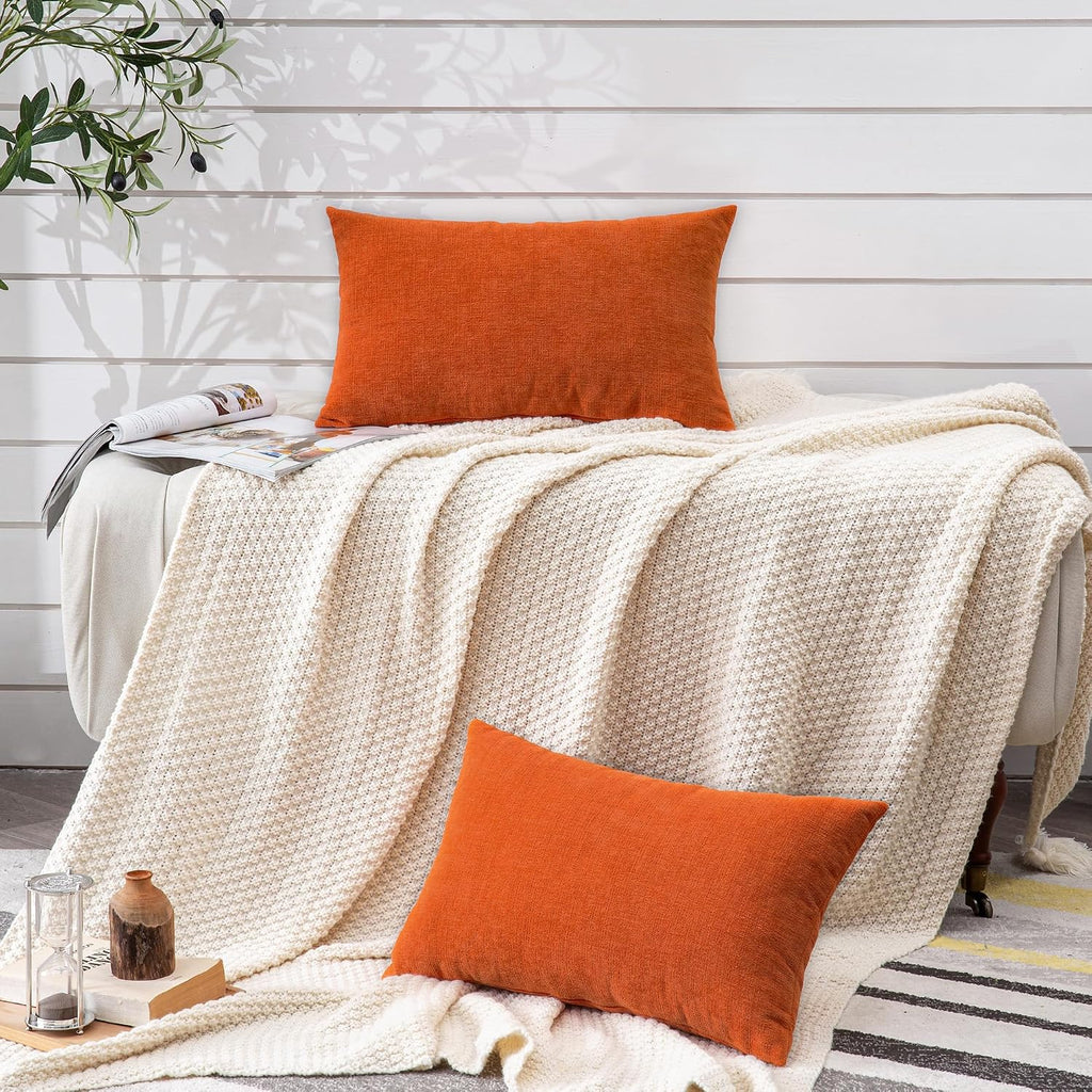 Gawamay Lumbar Pillow Decorative Rectangle Throw Pillow Covers 12"x20" Inch Set of 2, Super Soft Chenille Pillowcase for Living Room Bedroo…