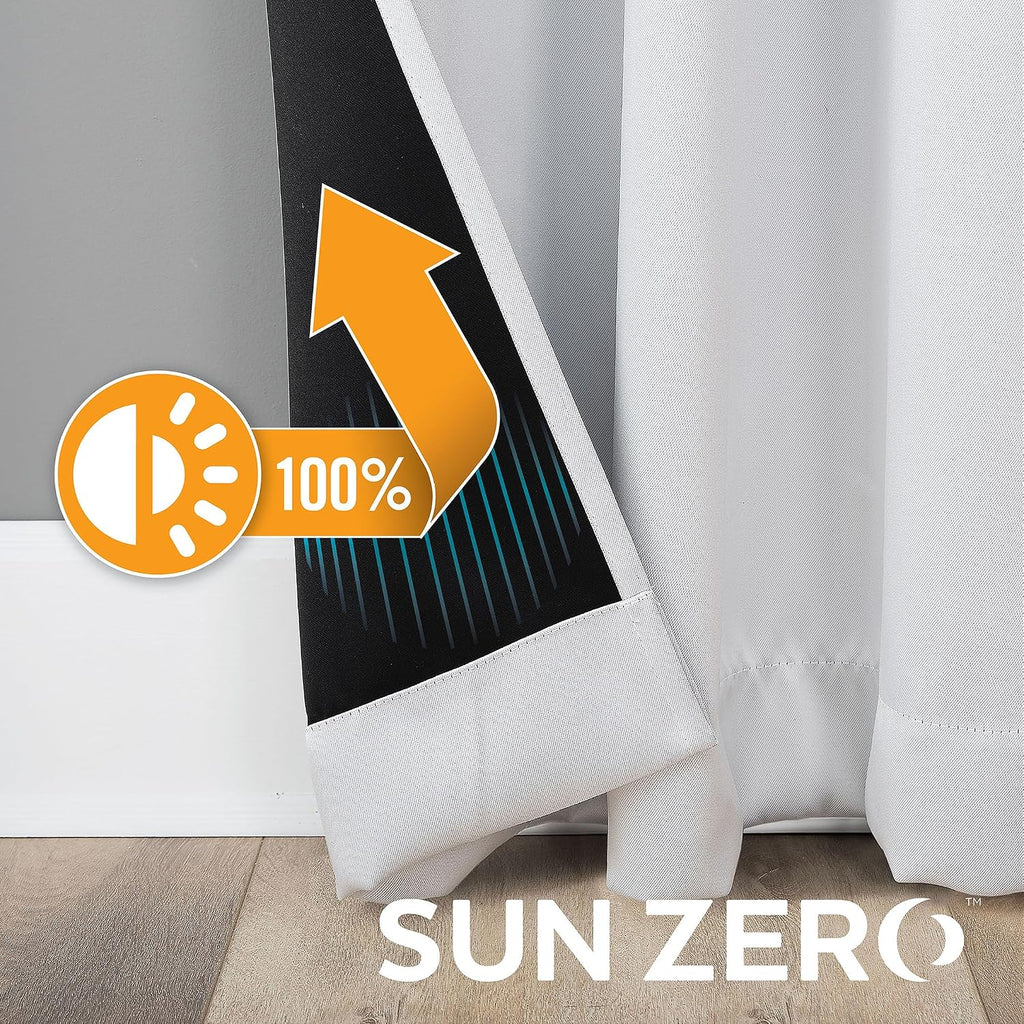 Sun Zero Nordic 2-pack Theater Grade Extreme 100% Blackout Grommet Curtain Panel Pair, 52" x 84", Pearl