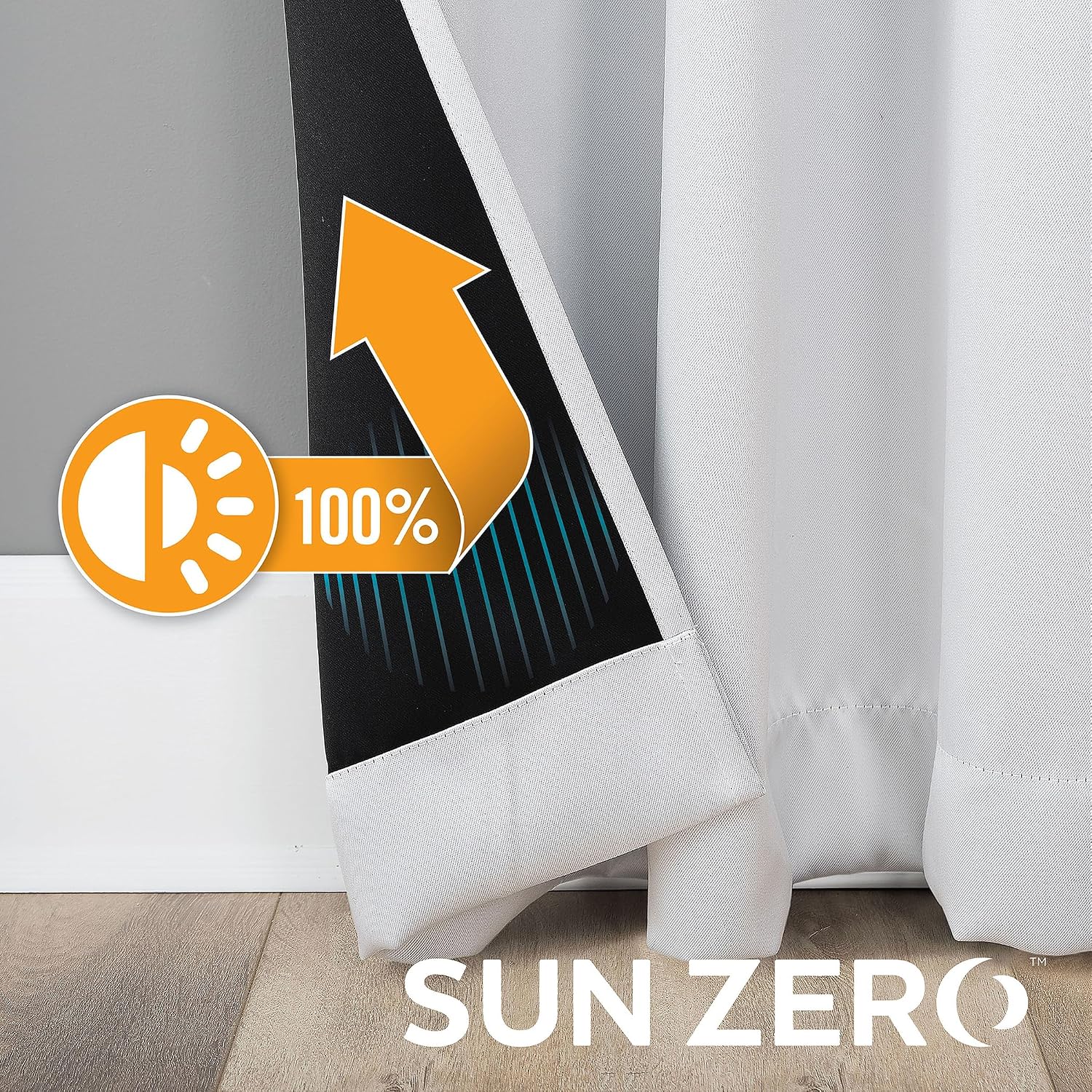 Sun Zero Nordic 2-pack Theater Grade Extreme 100% Blackout Grommet Curtain Panel Pair, 52" x 84", Pearl