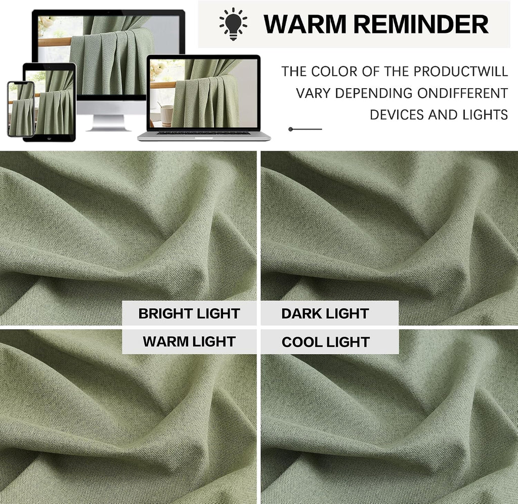Keqiaosuocai Sage Green Blackout Linen Curtains for Bedroom, Boho Natural Bedroom Home Decor, Long Drapes for Living Room Back Tab Pocket 5…