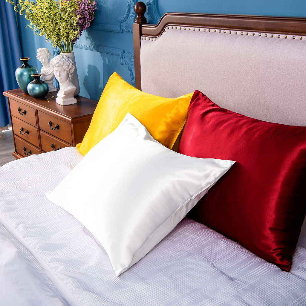 Ntbay 2 Pack Satin Standard Pillowcases for Hair and Skin, Luxurious and Silky Pillow Cases with Envelope Closure, 20x26 Inches, White 2 Pa…