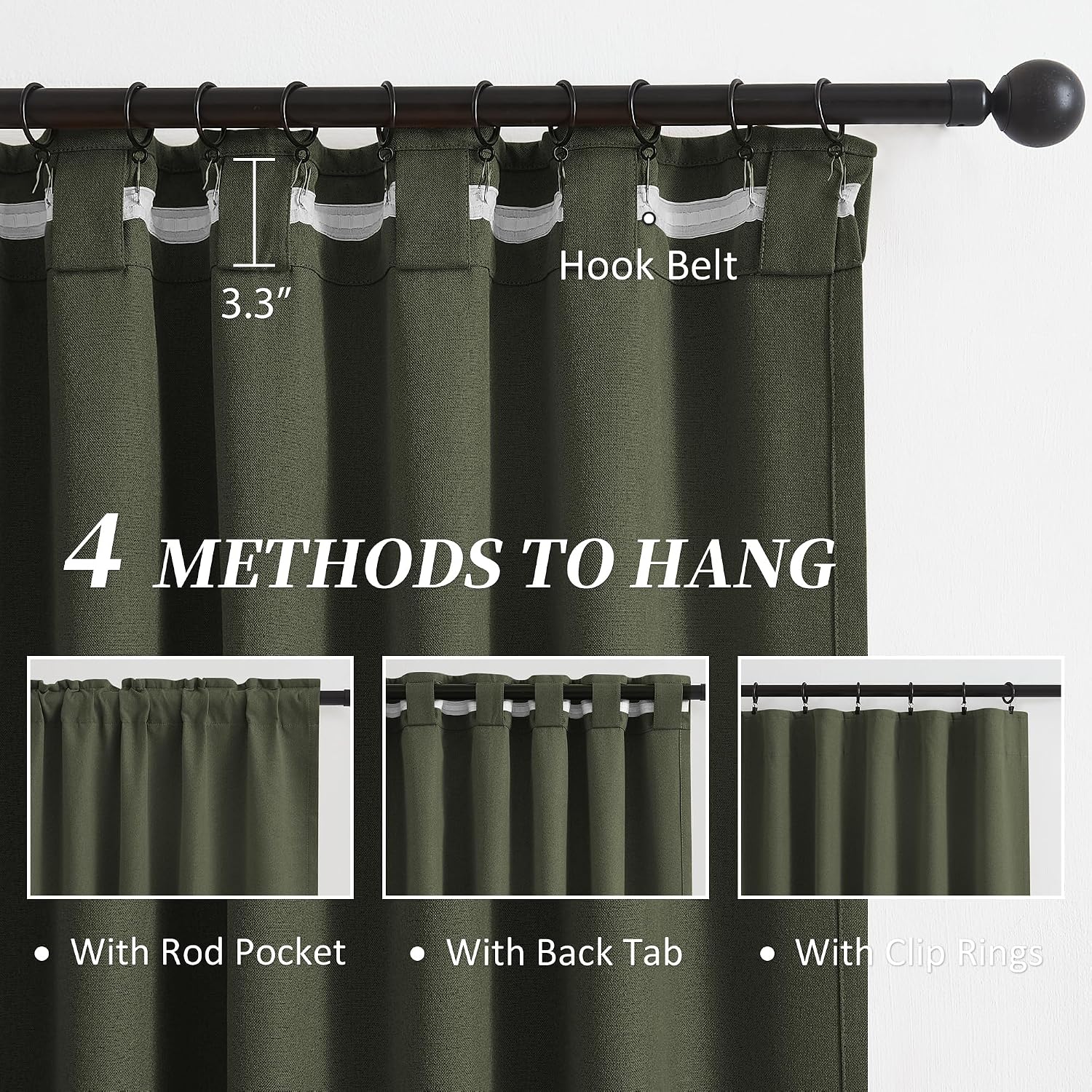 Keqiaosuocai Dark Olive Green Blackout Curtains 90 Inches Long 2 Panels Set- Faux Linen Textured Black Out Thermal Insulated Noise Reductio…