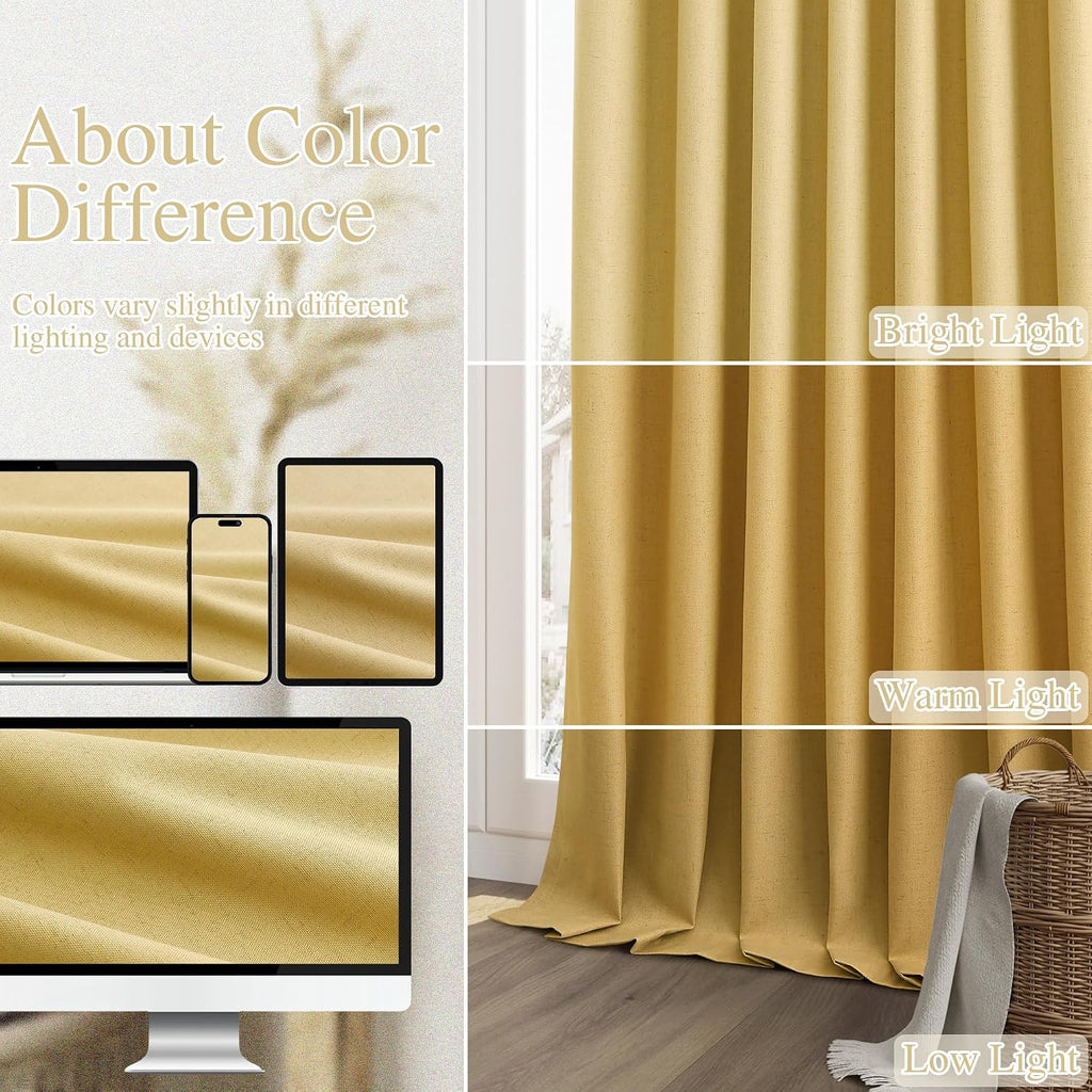 Guken 100% Blackout Curtains 63 Inch Length 2 Panels Set for Living Room Bedroom Back Tab Thermal Insulated Black Out Linen Drapes Room Dar…