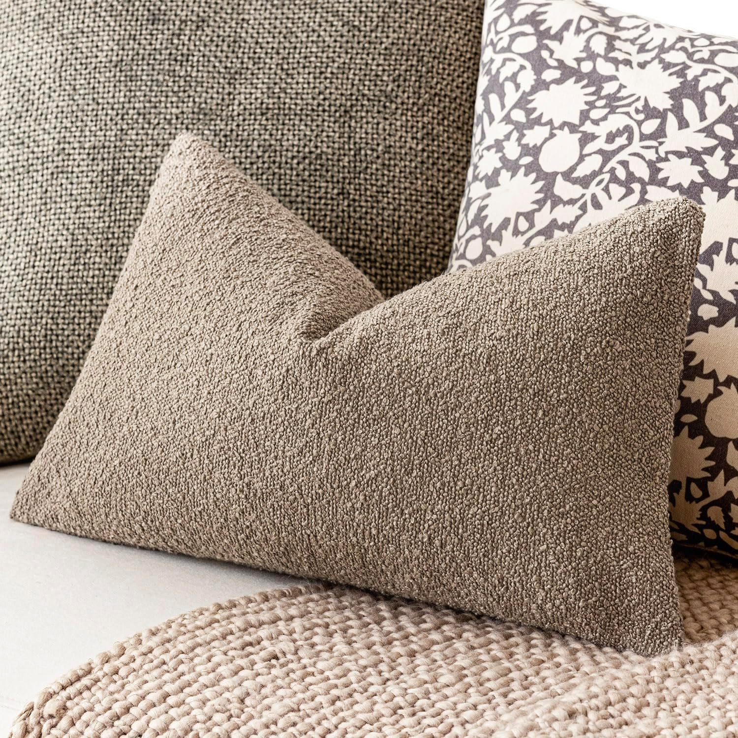 Foindtower Decorative Textured Boucle Throw Pillow Covers Accent Solid Lumbar Pillow Cases Neutral Cozy Couch Cushion Case for Chair Sofa…