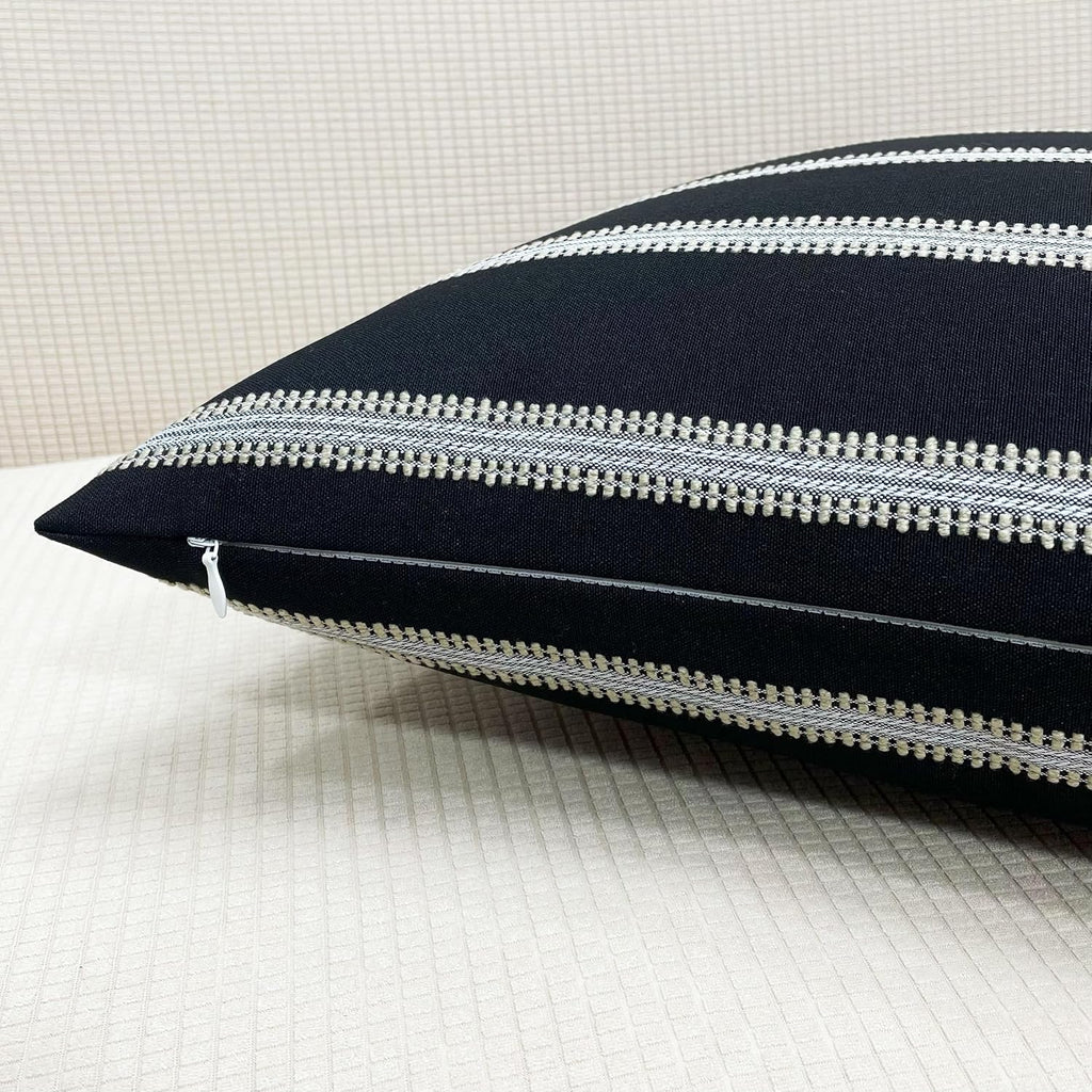 Slow Cow Decorative Textured Woven Stripe Throw Pillow Cover Modern Country Design Cushion Cover Pillow Cover 18 x18 Inches Black Mixed…