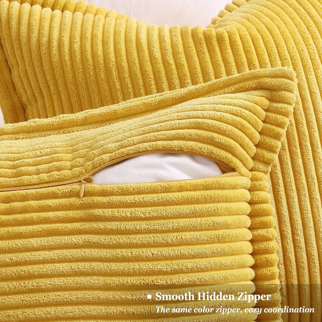 decorUhome Summer Corduroy Mustard Yellow Euro Sham Throw Pillow Covers 26x26 Set of 2 Decorative Soft Boho Farmhouse Couch Pillow Covers f…