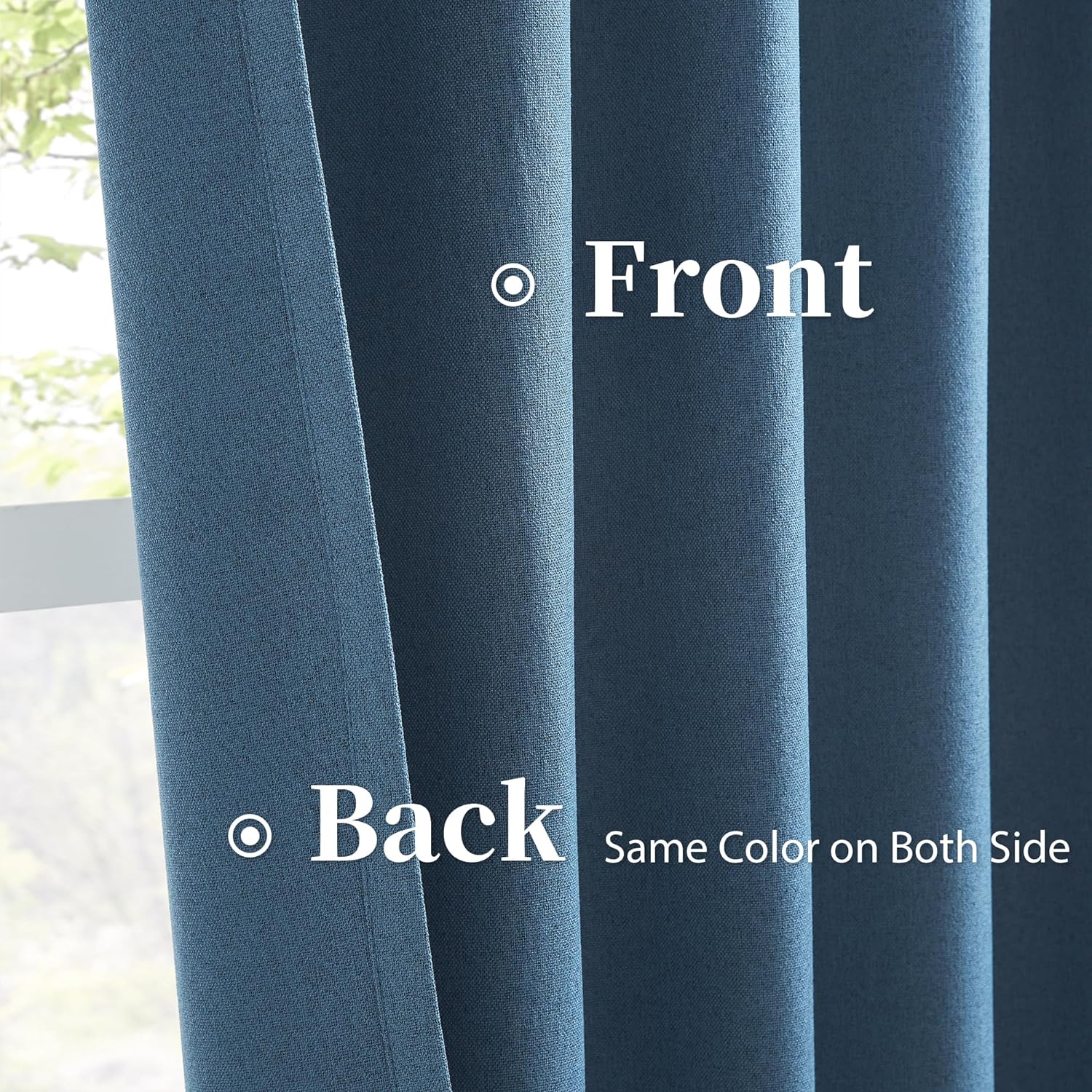 Keqiaosuocai Blue Denim Full Blackout Linen Curtains 63 Inch Long 2 Panels, Nautical Boho Farmhouse Decor Noise Reducing Heat Blocking Drap…