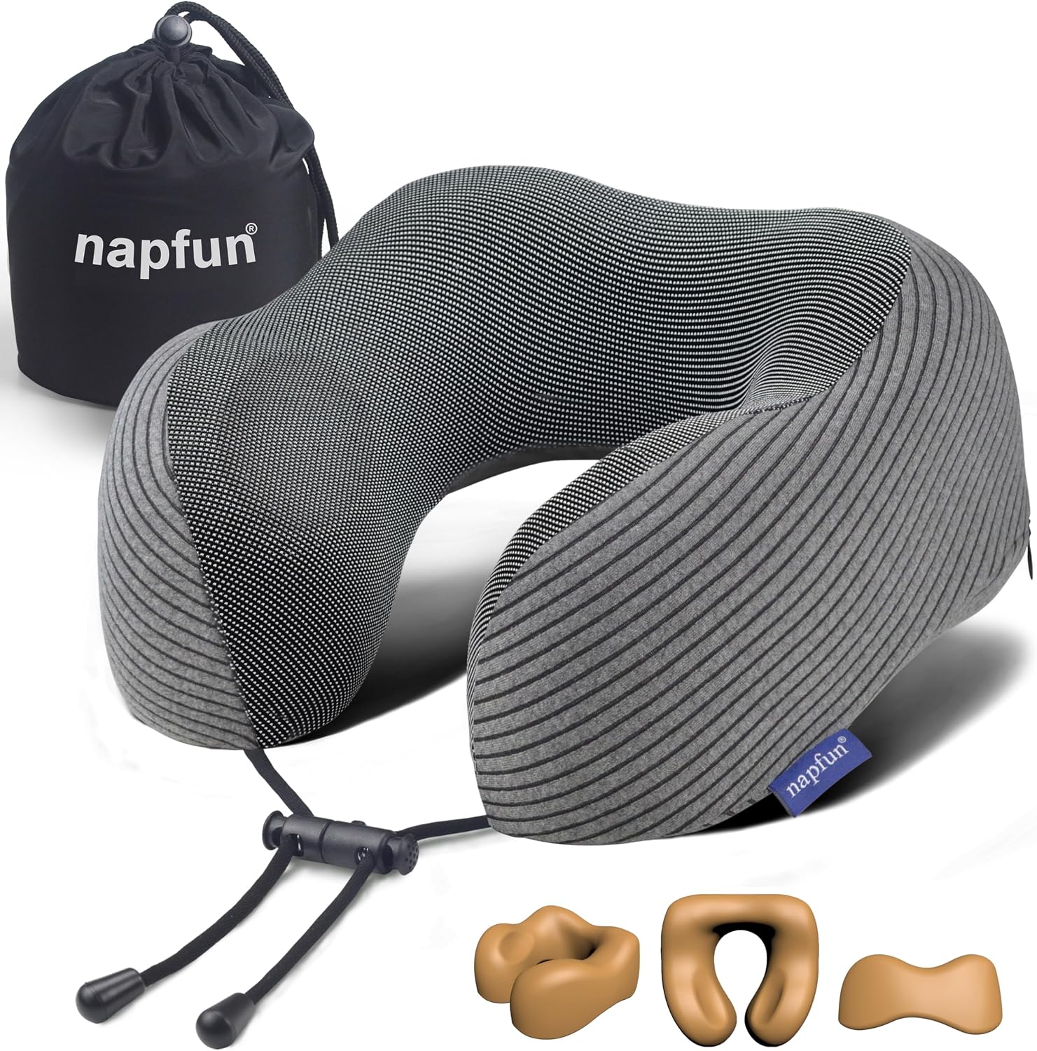 napfun Neck Pillow for Traveling, Upgraded Travel Neck Pillow for Airplane 100% Pure Memory Foam Travel Pillow for Flight Headrest Sleep…