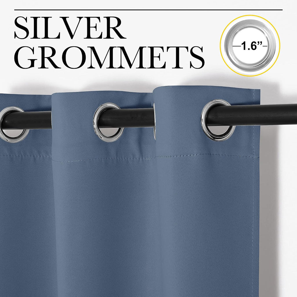 NICETOWN Short Curtains for Kitchen, Stone Blue, 1 Pair, 42 inches Wide by 78 inches Long, Thermal Insulated Solid Grommet Blackout…
