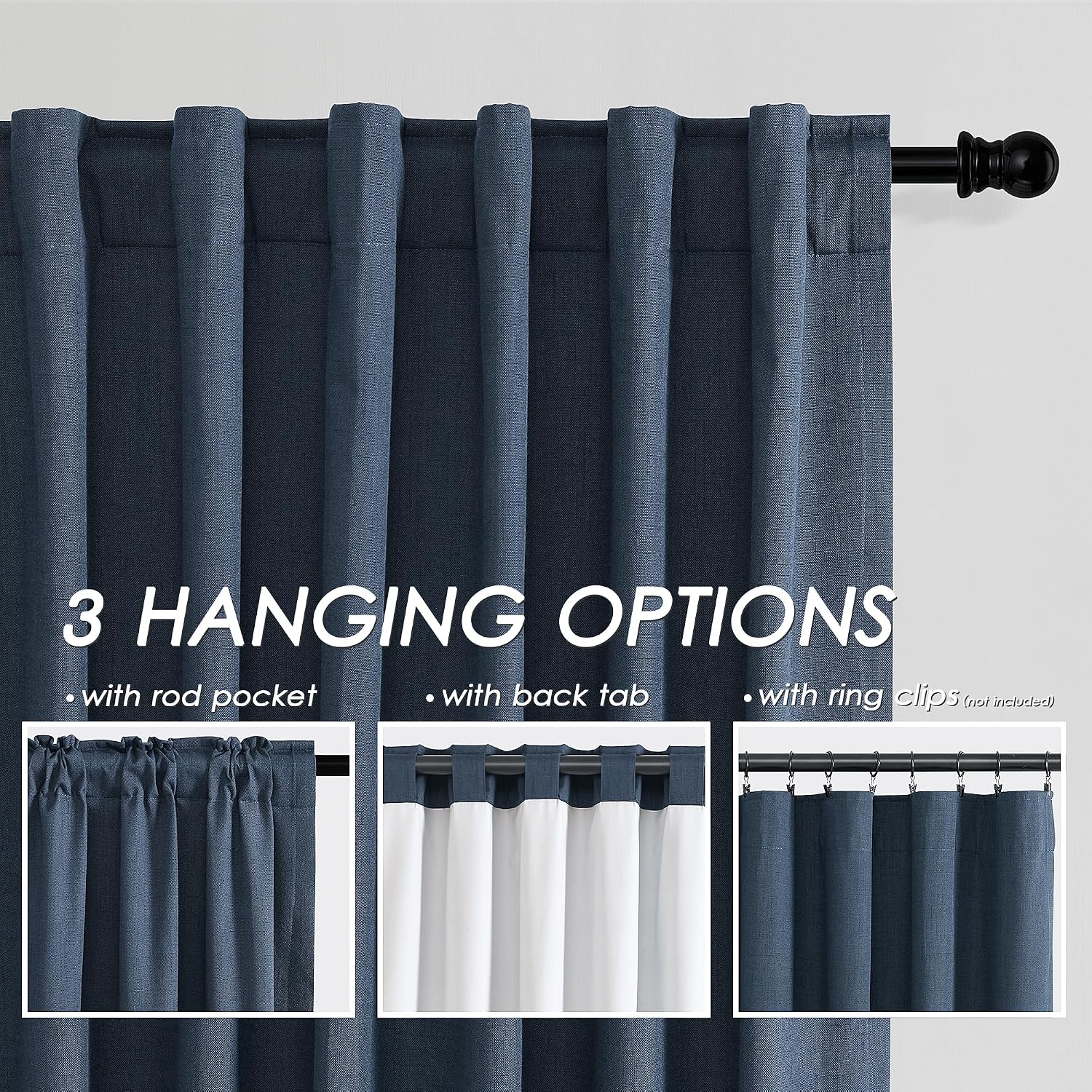 Nanspring Vintage Blue 100% Blackout Linen Curtains for Bedroom 90 Inches Long Back Tab Thermal Insulated Vintage Farmhouse Decor Black Out…