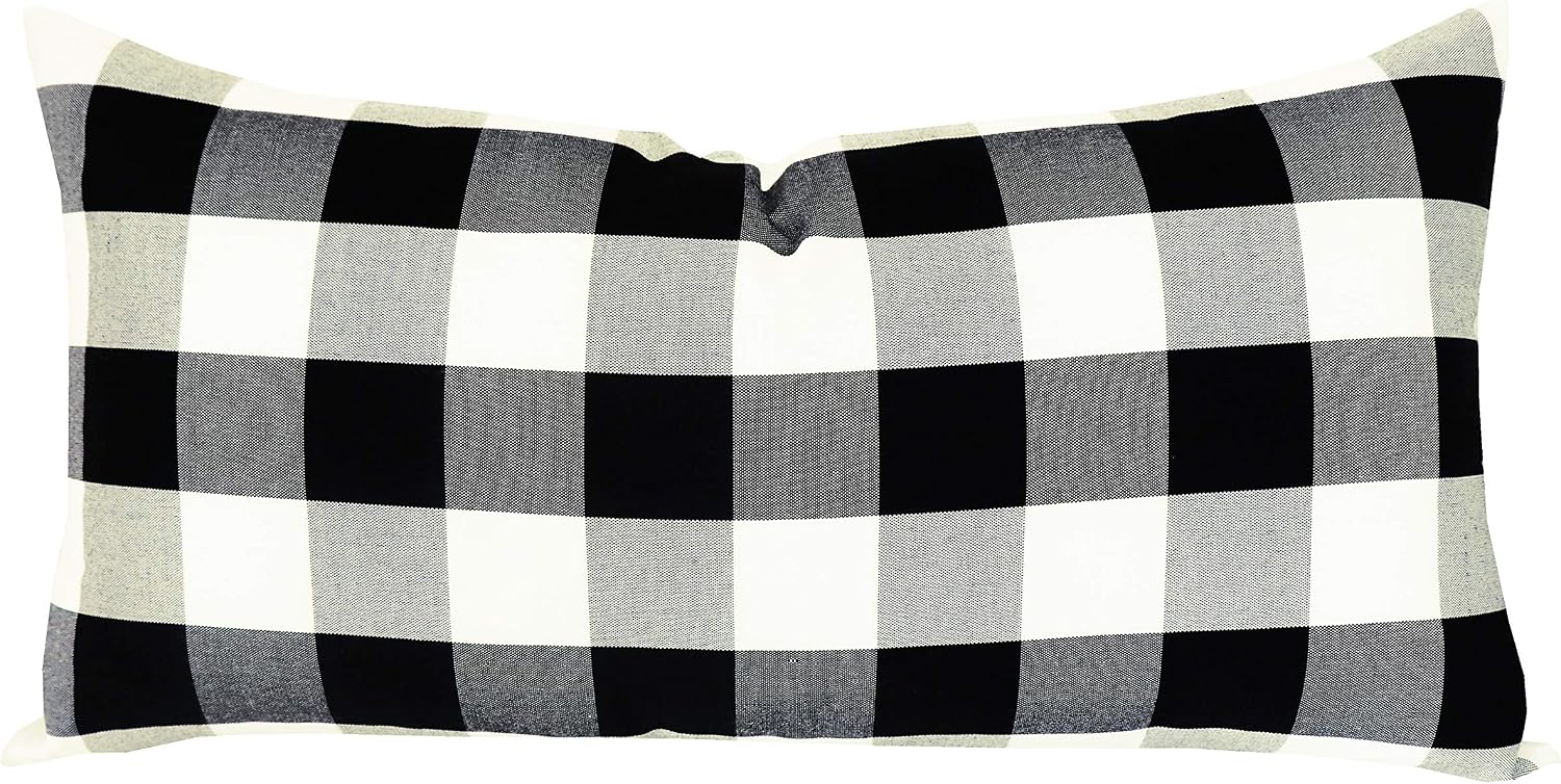 Slow Cow Black Checker Plaid Rectangular Pillow Cover Pillowcase Decorative Lumbar Throw Pillow Cover for Couch Sofa 12 x 24 Inches