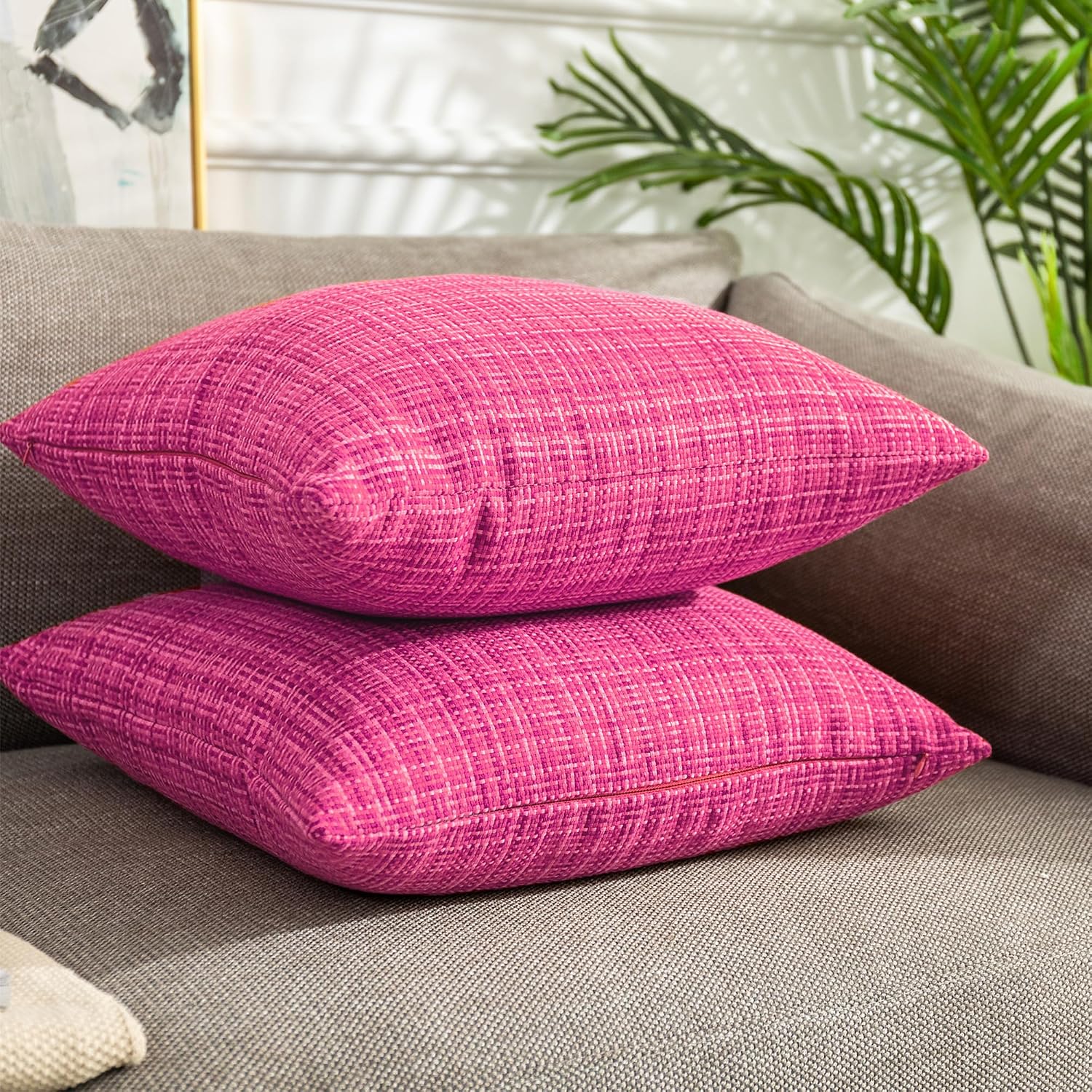 Kevin Textile Pack of 2 Decorative Outdoor Waterproof Throw Pillow Covers Stripe Square Pillowcases Modern Cushion Cases for Patio Couch…
