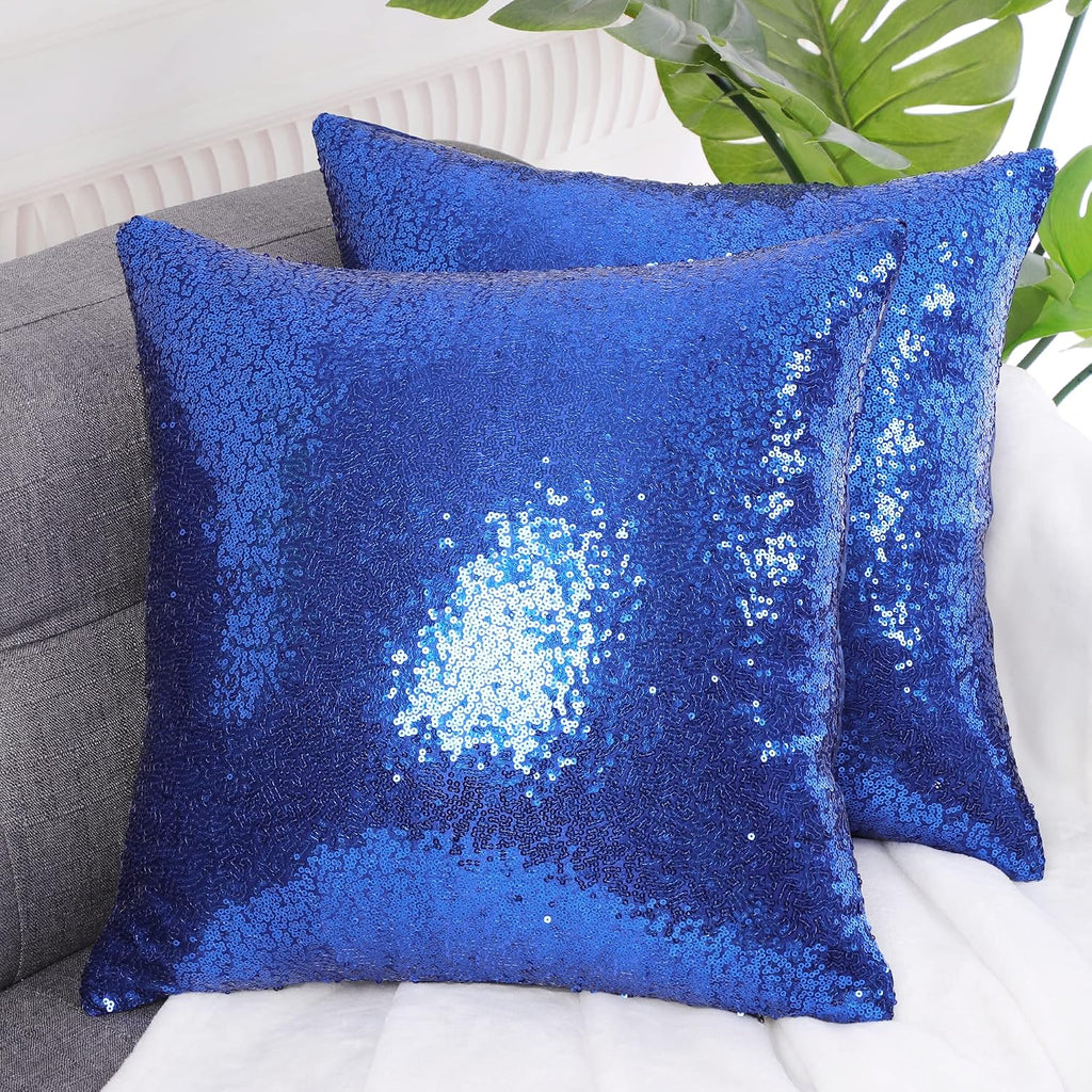 uxcell 2 Pcs Dark Blue Sequin Throw Pillow Covers, Shiny Sparkling Comfy Satin Sequin Cushion Covers, Decorative Pillowcases for…