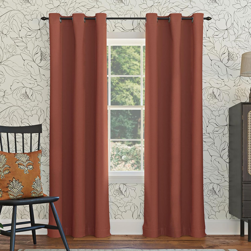 Sun Zero Easton Energy Saving Blackout Grommet Curtain Panel, 40" x 95", Terracotta Orange