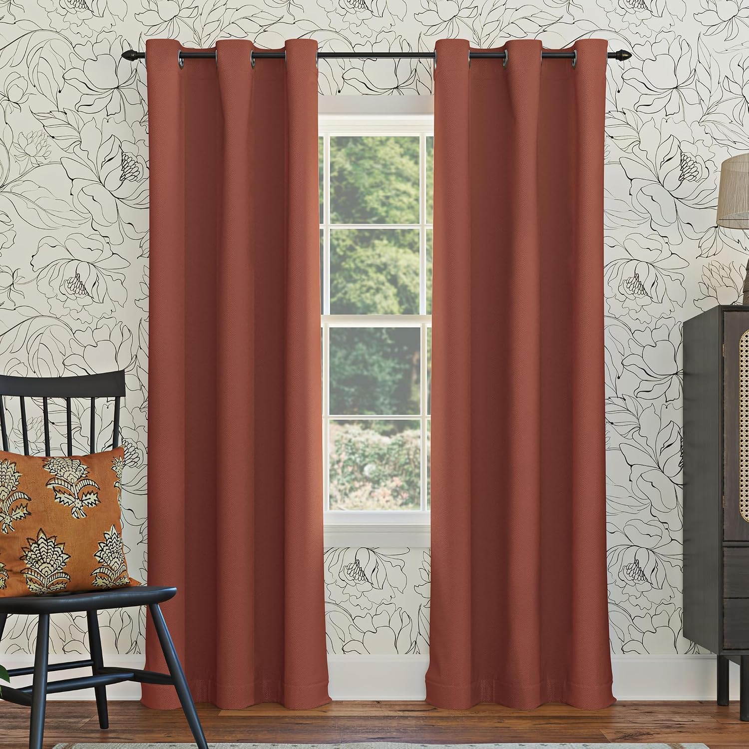 Sun Zero Easton Energy Saving Blackout Grommet Curtain Panel, 40" x 63", Terracotta Orange