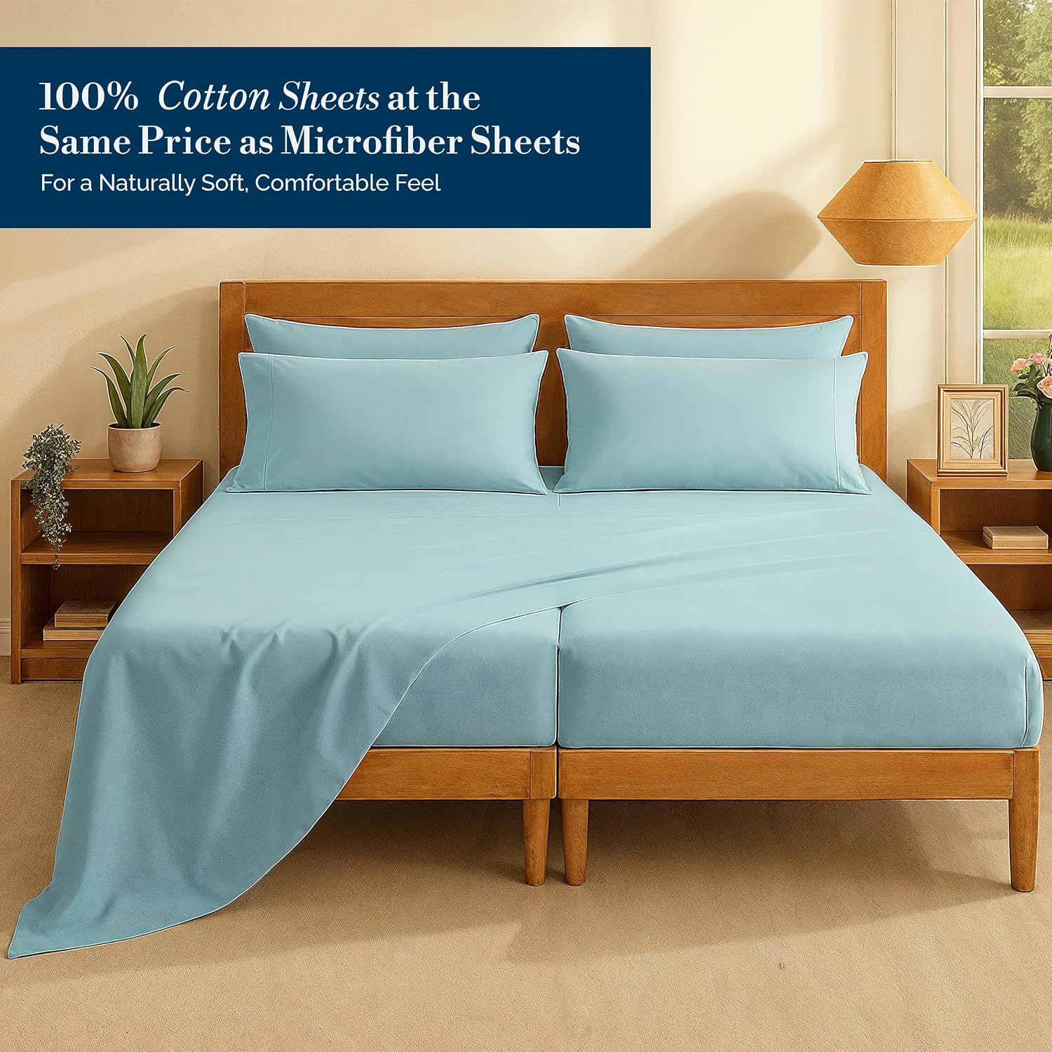 Casa Platino Split King Sheets Sets – 100% Cotton Split King Sheets Cooling with 4 Pillowcases, 15" Deep Pocket Fitted Sheet, Crisp &…