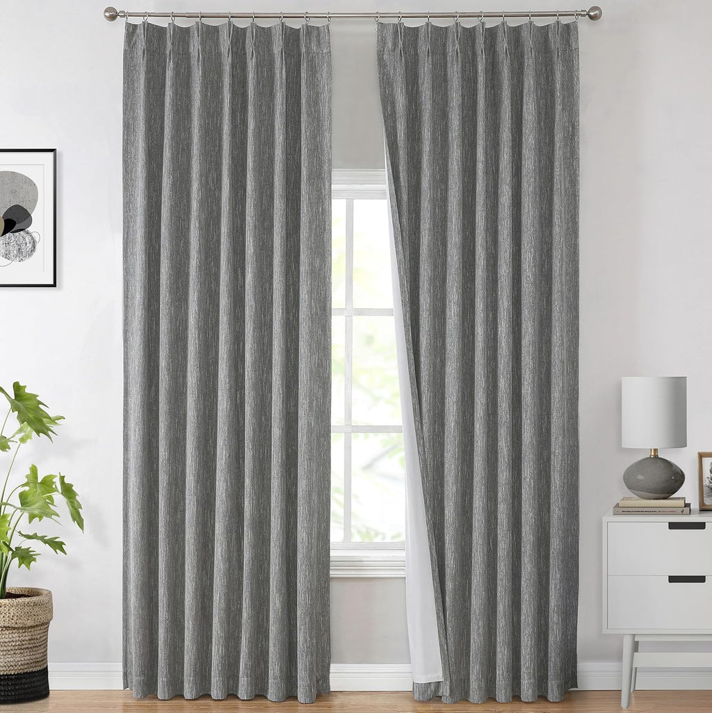 VisionHome Vision Home Charcoal Grey Pinch Pleated Full Blackout Curtains Room Darkening Window Curtains for Living Room Bedroom Thermal In…