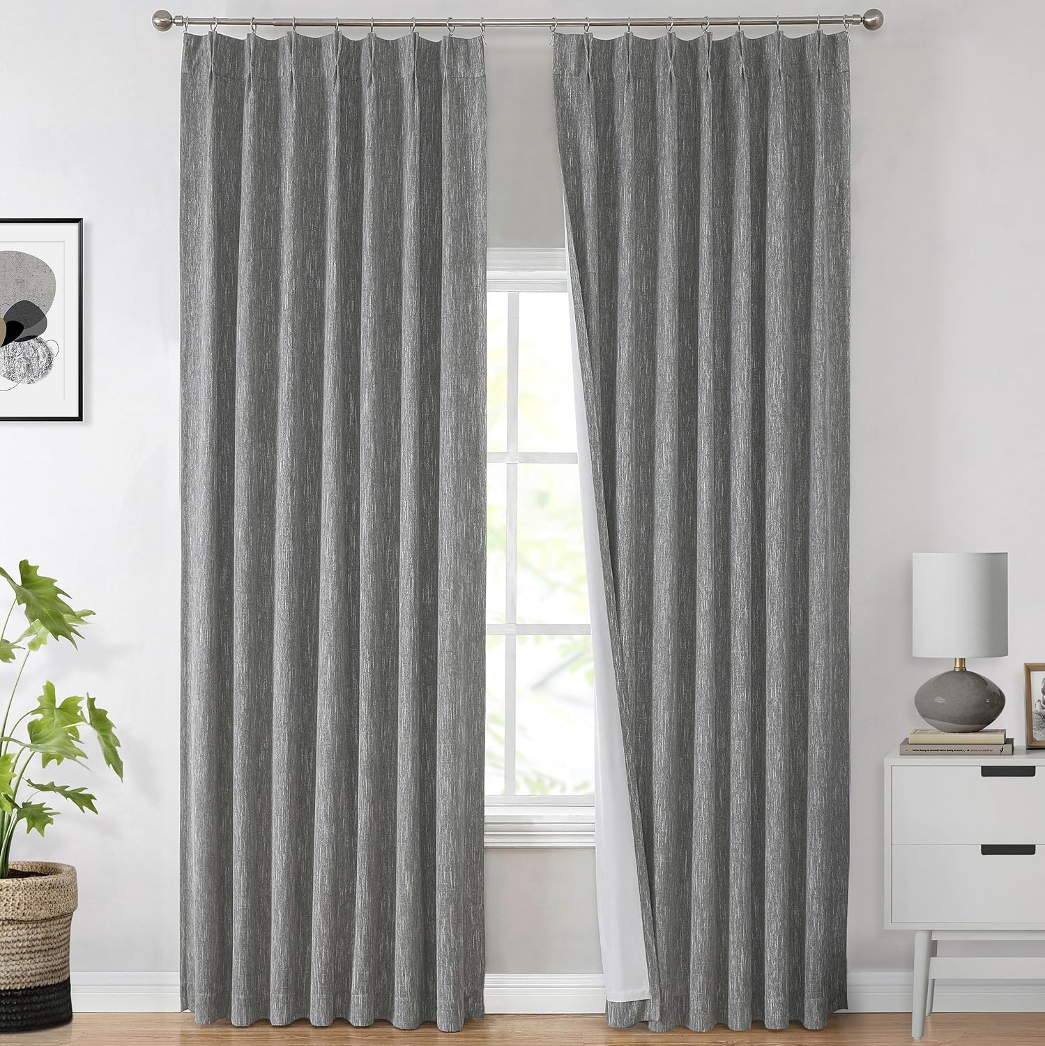 VisionHome Vision Home Charcoal Grey Pinch Pleated Full Blackout Curtains Room Darkening Window Curtains for Living Room Bedroom Thermal In…