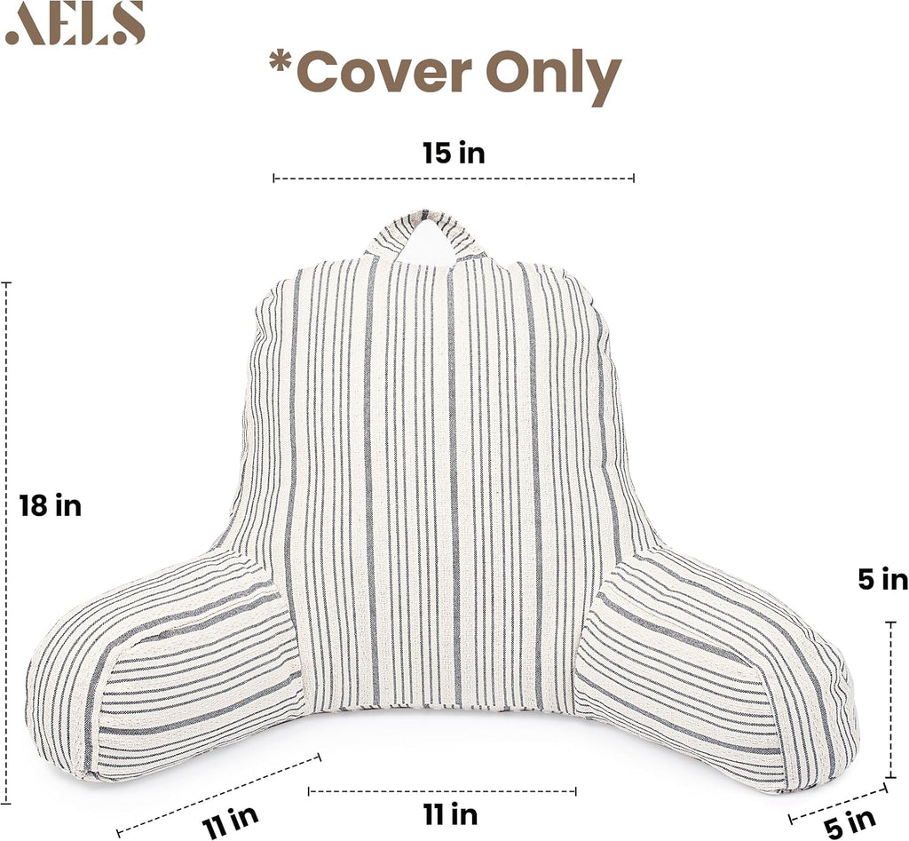Aels Reading Pillow Replacement Cover (No Insert) with Arms and Pockets, 18" Beige with Gray Stripes Textured Backrest Pillow Cover Fits St…