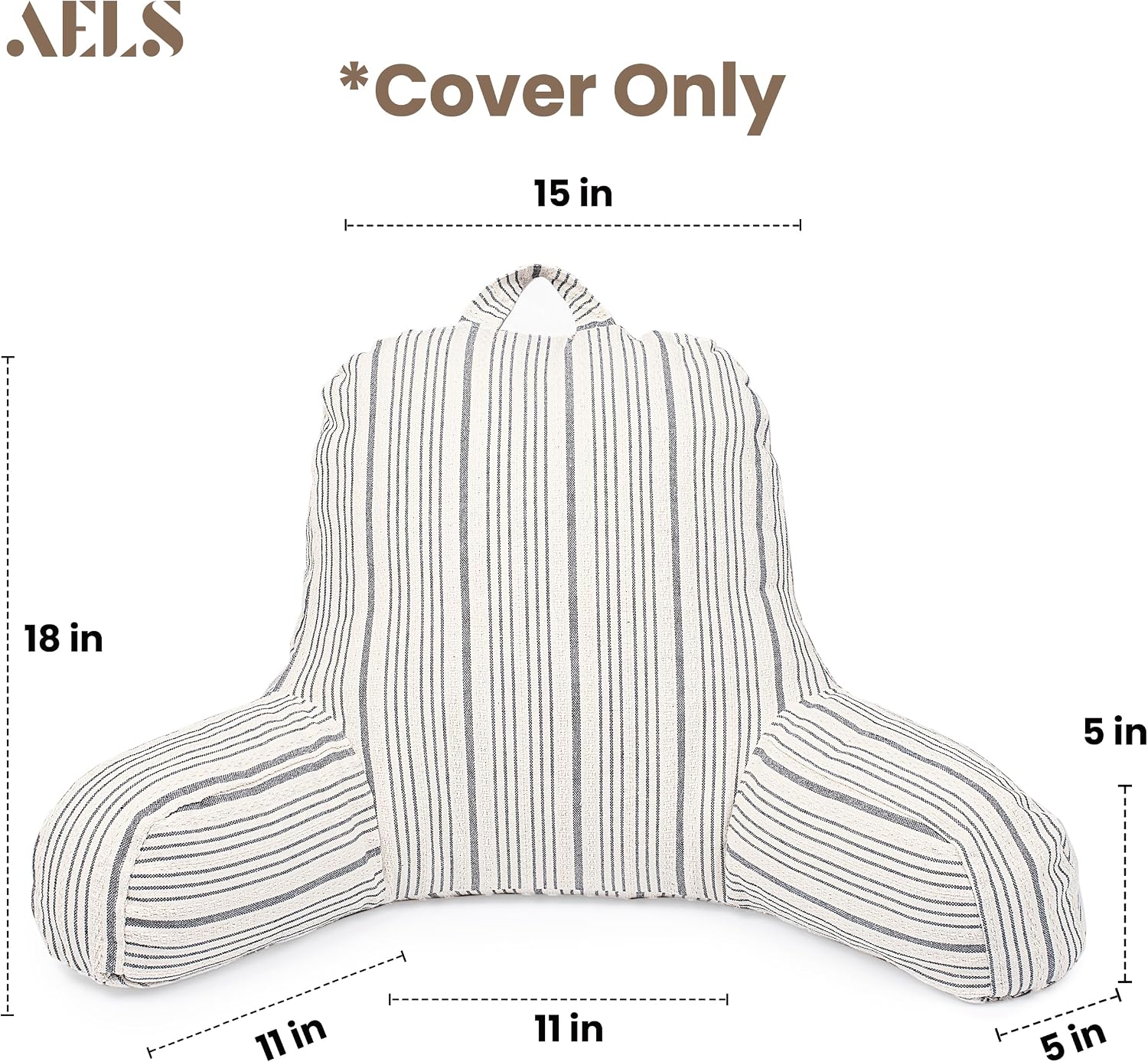 Aels Reading Pillow Replacement Cover (No Insert) with Arms and Pockets, 18" Beige with Gray Stripes Textured Backrest Pillow Cover Fits St…