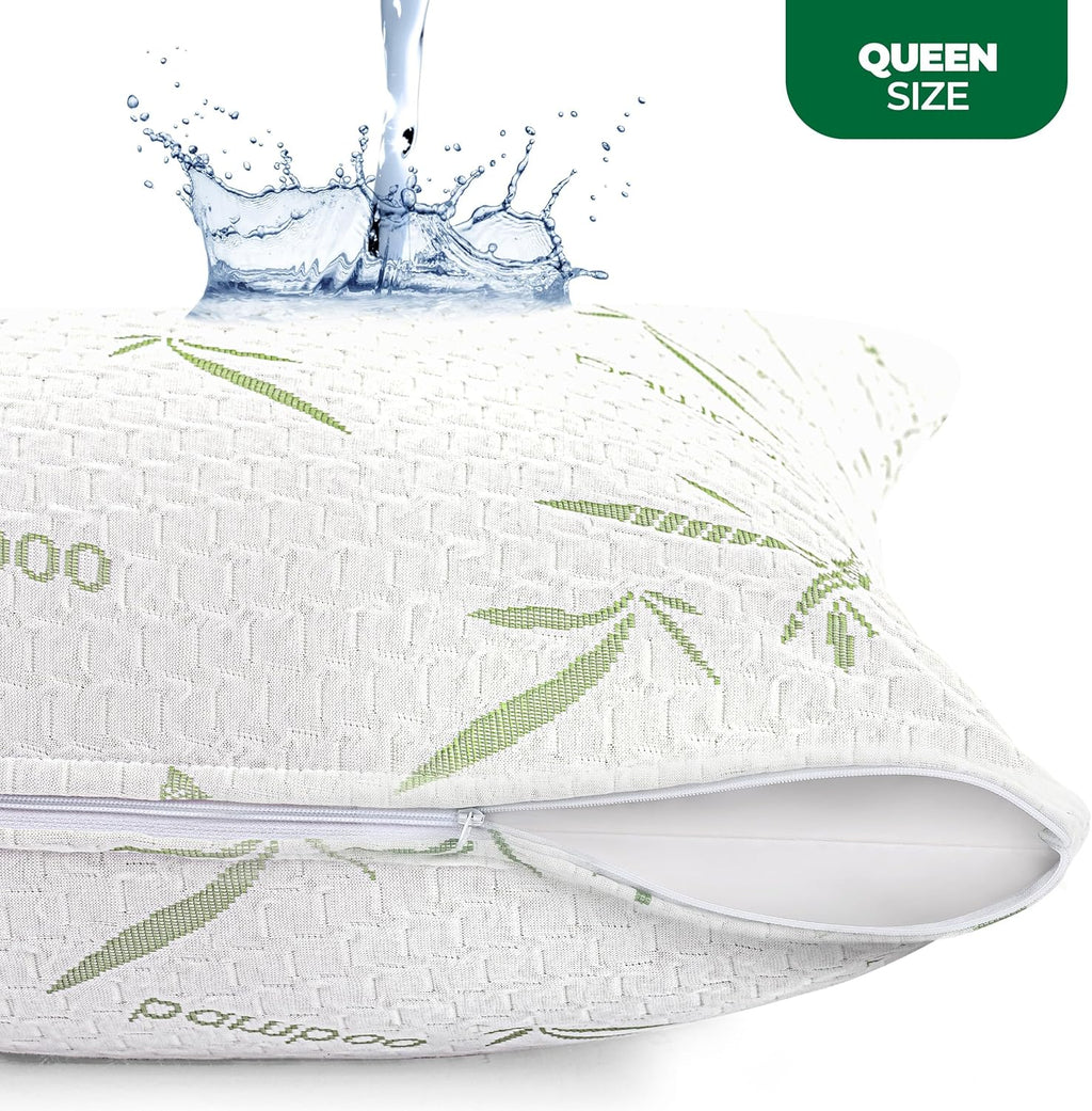 Utopia Bedding Waterproof Pillow Protectors with Zipper Queen Size (2 Pack), Soft and Cooling Bamboo Viscose Pillow Covers, Bed Bug Proof…