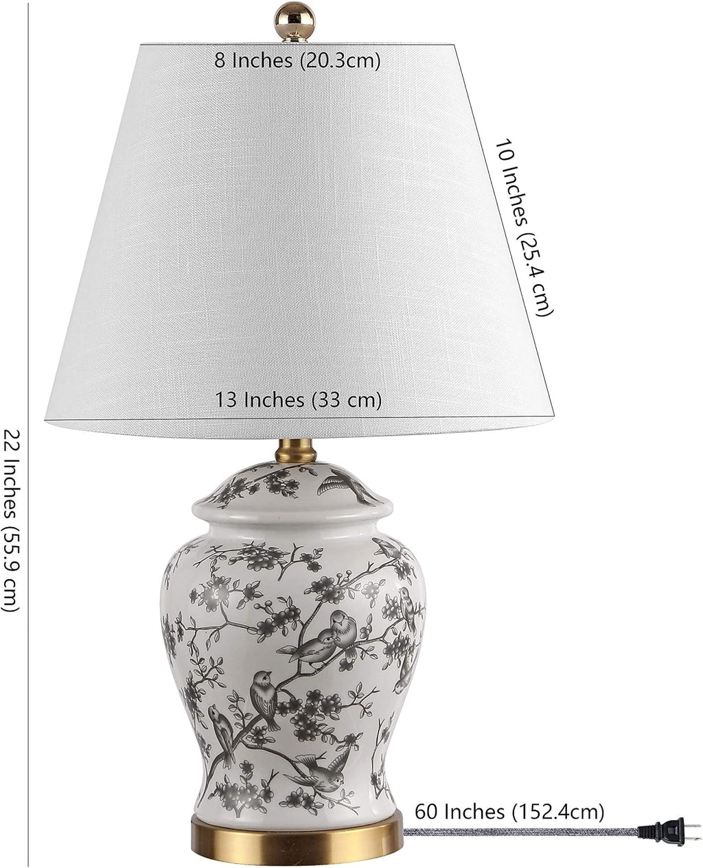 JONATHAN Y 22" Gray/White Ceramic Table Lamp, French Country Chinoiserie Ginger Jar LED Bedside Lamp for Living Room Bedroom, White Linen…