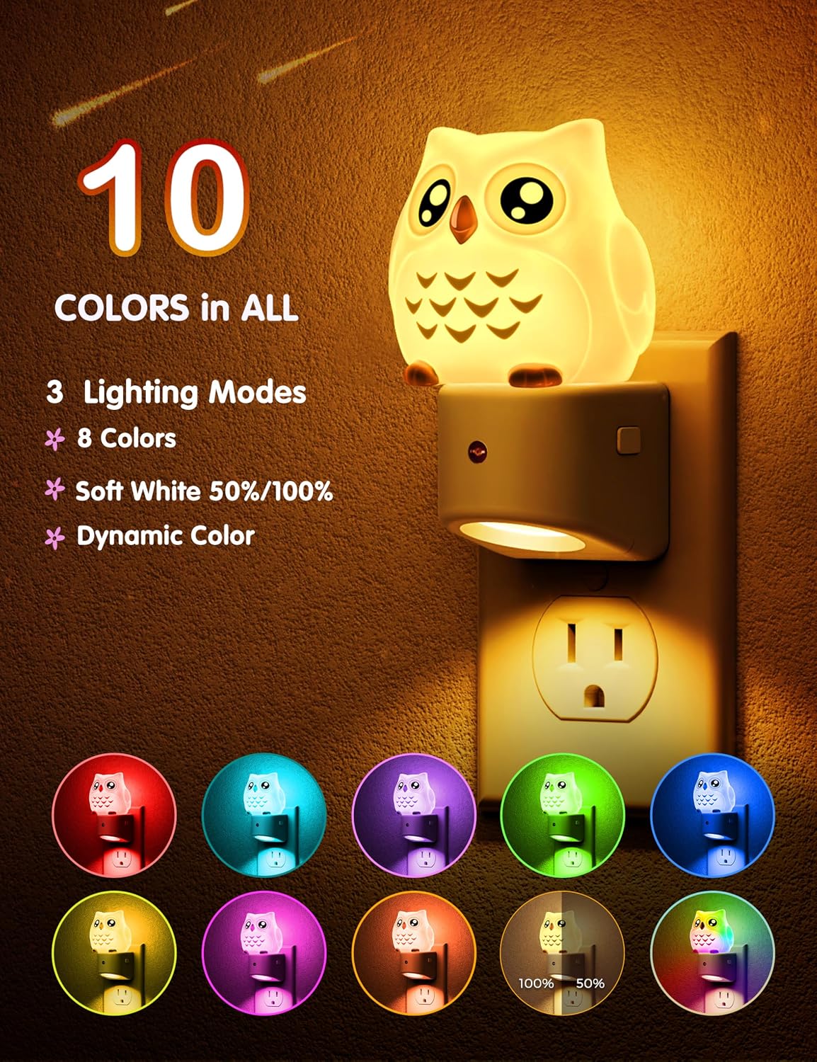 L LOHAS LED Night Light for Kids, 3D Owl Night Light Plug in, Dusk to Dawn Nursery Night Lights, RGB+Soft White 3000K, 3 Lighting Modes…