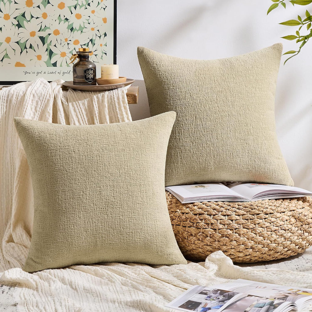 Gawamay Set of 2 Soft Textured Chenille Throw Pillow Covers 16x16 Inch (40x40 CM), Decorative Pillowcases Cushion Covers for Farmhouse Home…