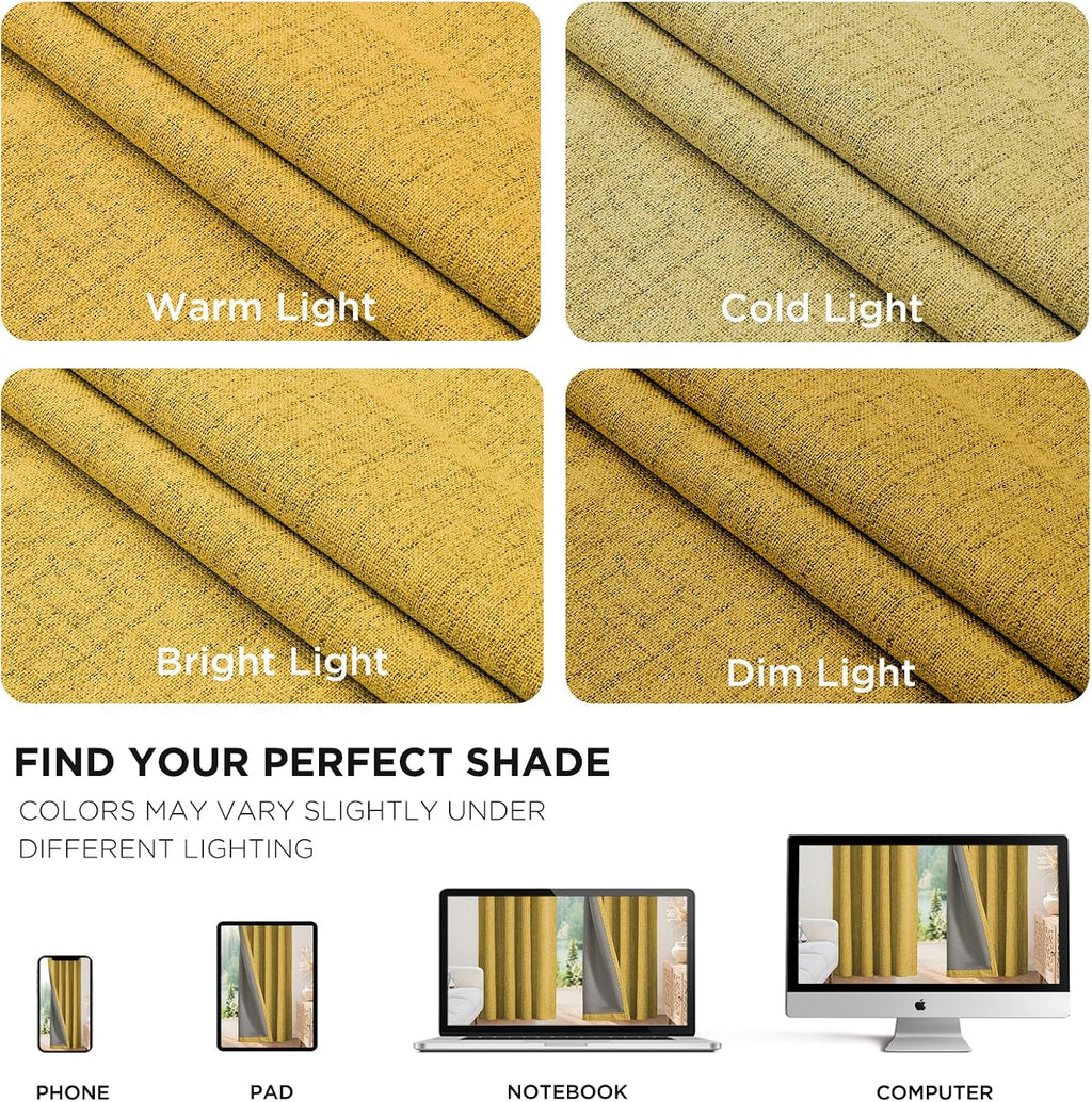 Joydeco Linen Blackout Curtains for Bedroom - 100% Light Blocking 1 Panels, Yellow Drapes 70" W x 108" L, Thermal Insulated Room Darkening…