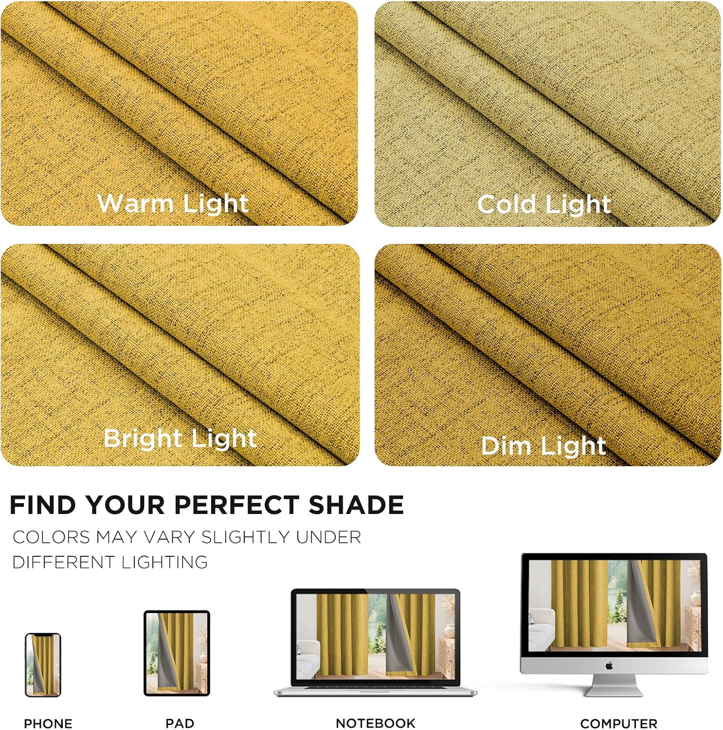 Joydeco Blackout Curtains for Bedroom - 108 Inch Long 100% Light Blocking 2 Panels Set Yellow Drapes, Thermal Insulated Room Darkening Curt…