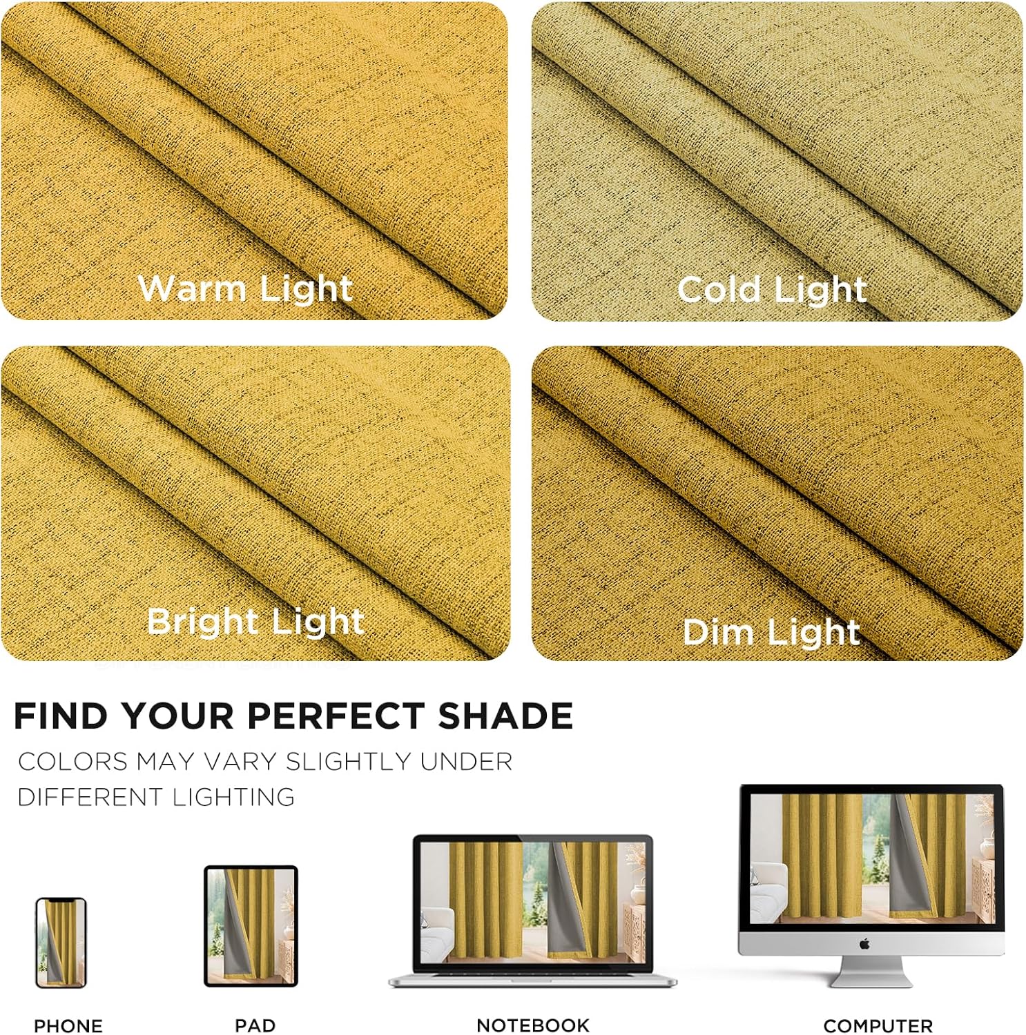 Joydeco Blackout Curtains for Bedroom - 90 Inch Long 100% Light Blocking 2 Panels Set Yellow Drapes, Thermal Insulated Room Darkening Curta…
