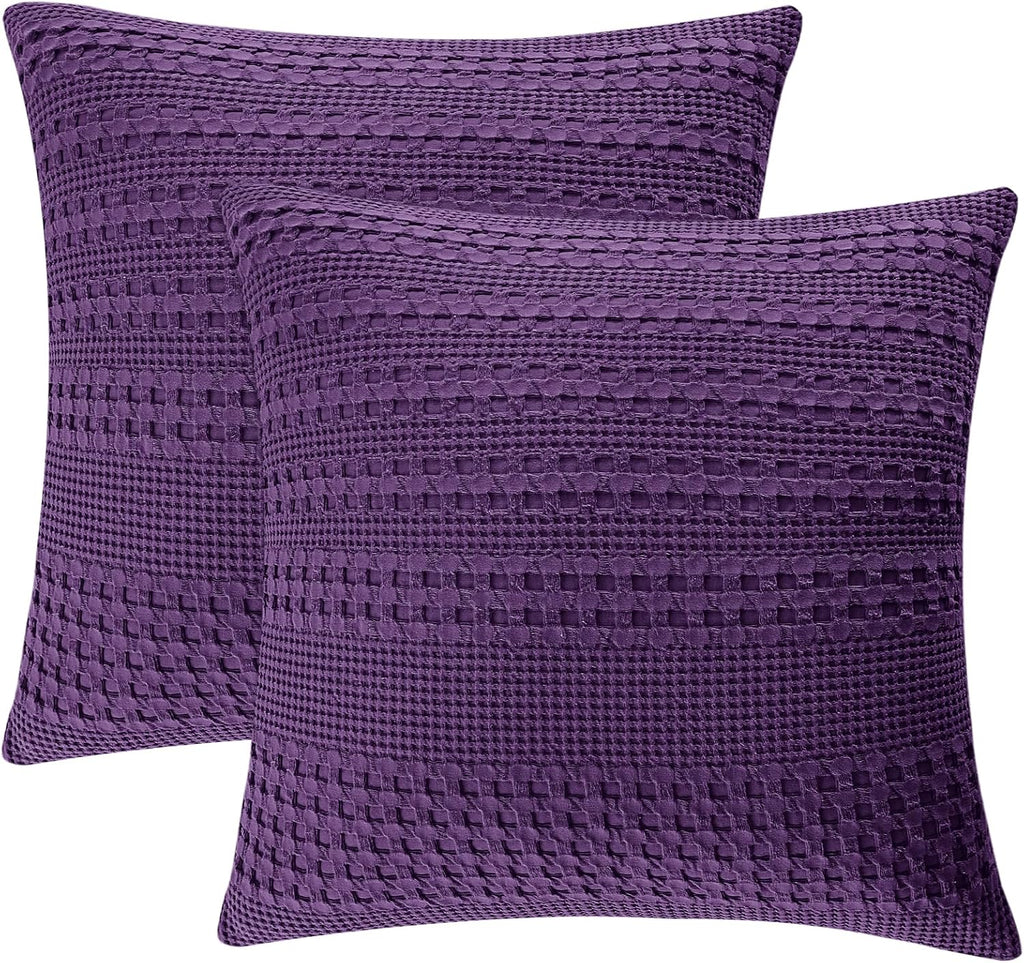 Phf 100% Cotton Waffle Weave Euro Sham Covers, 2 Pack 26" x 26" Bed Pillow Covers for Elegant Home Decor, No Filling, Luxury Aesthetic Soft…