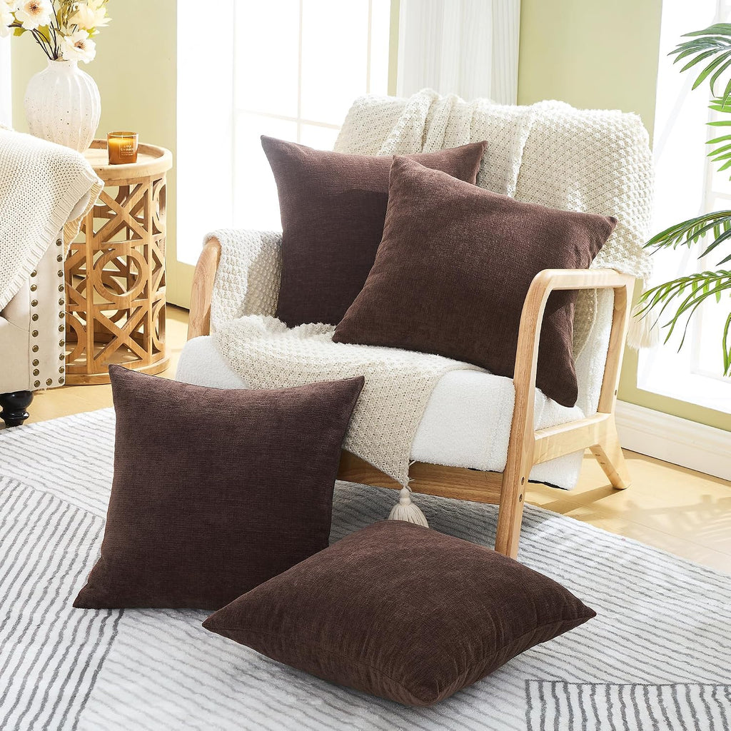 Gawamay Decorative Square Throw Pillow Covers 18x18 Inch Set of 4, Super Soft Chenille Pillows Cover Fall Pillowcase for Living Room Bedroo…