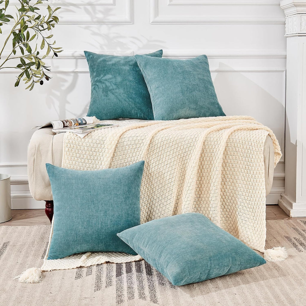 Gawamay Decorative Square Throw Pillow Covers 18"x18" Inch Set of 4, Super Soft Chenille Pillows Farmhouse Fall Pillowcase for Living Room…
