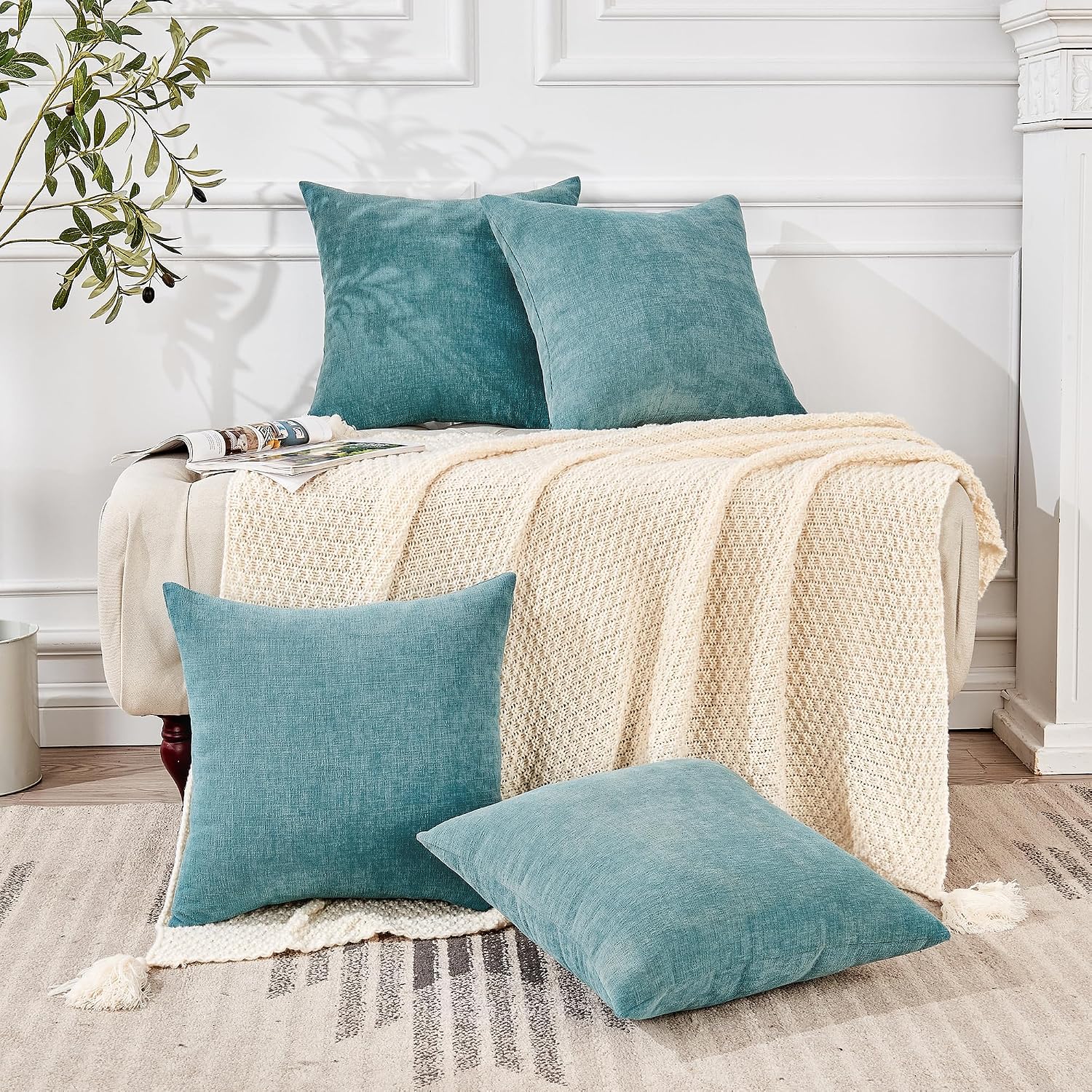 Gawamay Decorative Square Throw Pillow Covers 18"x18" Inch Set of 4, Super Soft Chenille Pillows Farmhouse Fall Pillowcase for Living Room…