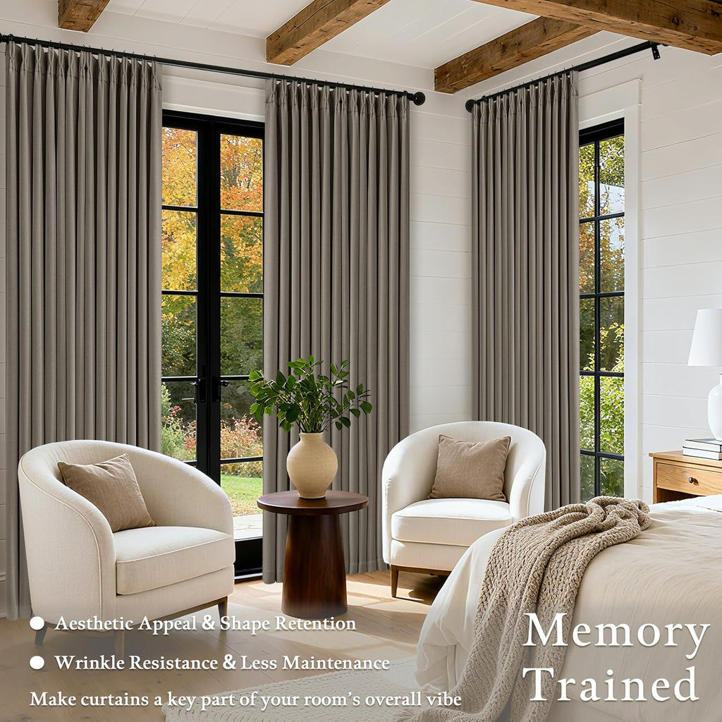 Twodrapes Dark Taupe Linen Blackout Pleated 108 Inch Curtains for Living Room Darkening Pinch Pleat 100% Black Out Drapes Thermal Insulated…