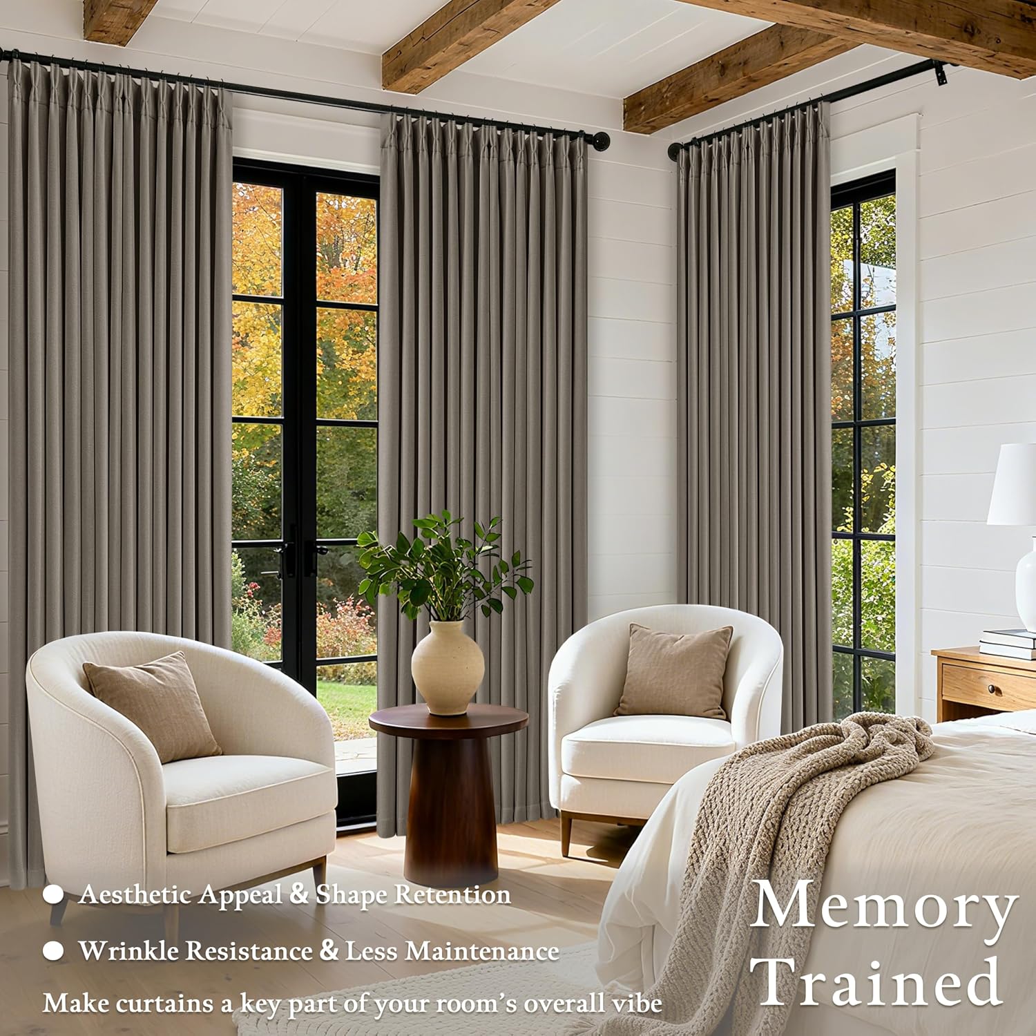 Twodrapes Dark Taupe Linen Blackout Pleated 108 Inch Curtains for Living Room Darkening Pinch Pleat 100% Black Out Drapes Thermal Insulated…