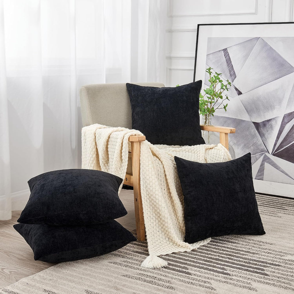 Gawamay Decorative Square Throw Pillow Covers 18"x18" Inch Set of 4, Super Soft Chenille Pillows Farmhouse Fall Pillowcase for Living Room…