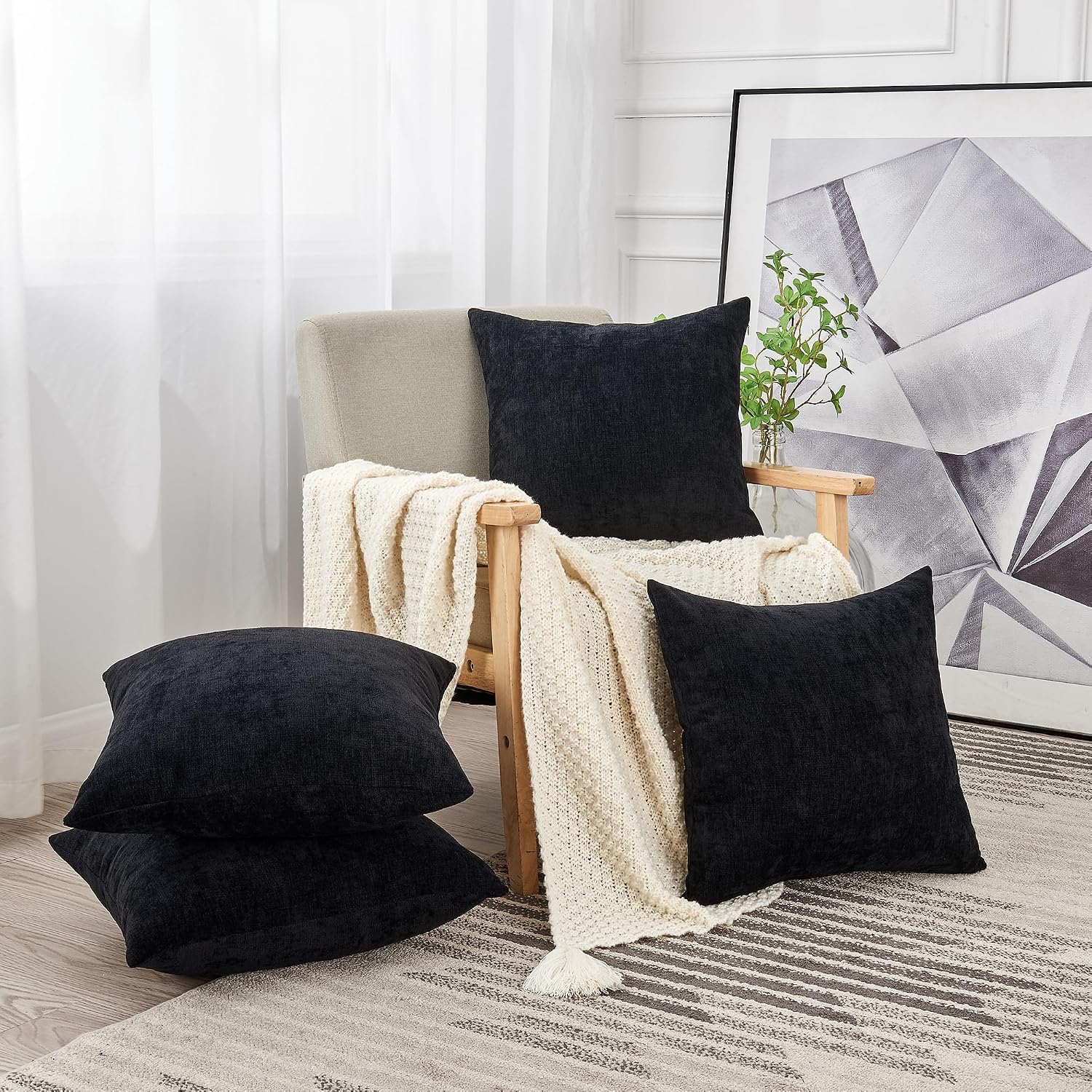 Gawamay Decorative Square Throw Pillow Covers 18"x18" Inch Set of 4, Super Soft Chenille Pillows Farmhouse Fall Pillowcase for Living Room…