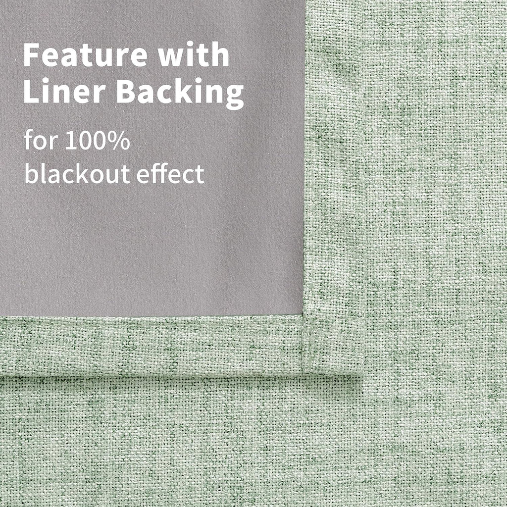 YoungsTex Sage Green Blackout Linen Curtains 40 Inches Longes, Short Thermal Insulated Black Out Drapes with Grommet for Bathroom Small Win…
