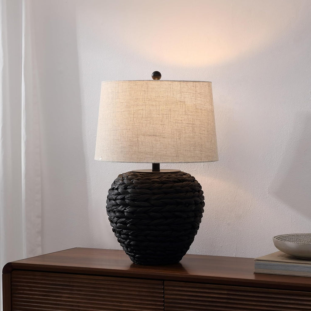 Jonathany JONATHAN Y 24.5" Black Water Hyacinth Farmhouse Basket Table Lamp, Coastal Decor for Living Room Bedroom Nightstand, Light Gray L…