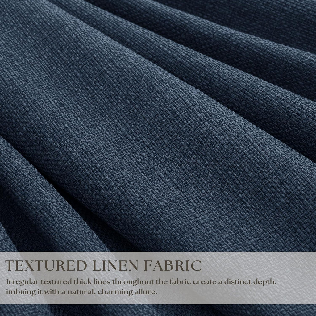 84 Inch Pinch Pleated Blackout Linen Curtains for Bedroom 2 Panels Memory Trained 100% Black Out Soundproof Room Darkening Navy Window…