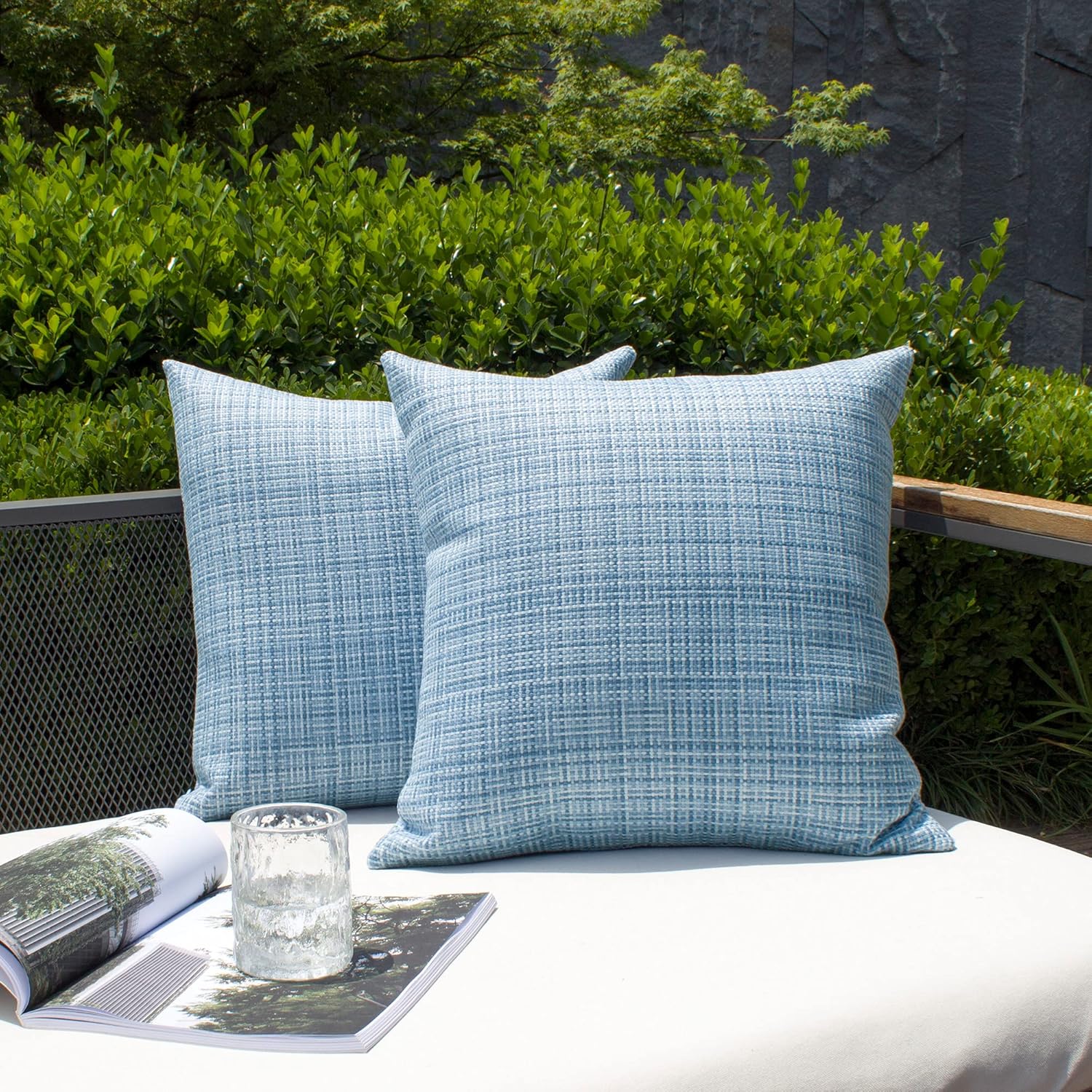 Kevin Textile Pack of 2 Decorative Outdoor Waterproof Pillow Covers Garden Cushion Sham Throw Pillowcase Shell for Patio Tent Couch 24x24…