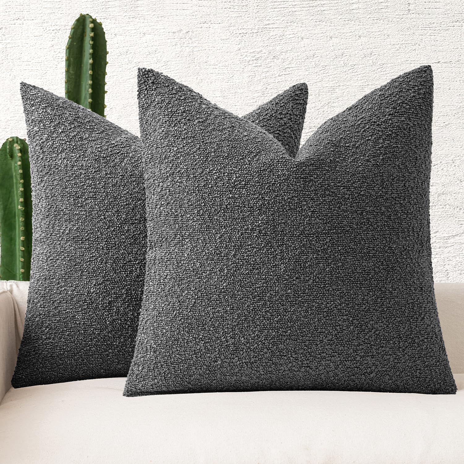 Miulee 18x18 Inch Decorative Pillow Covers for Couch Bed Set of 2 Textured Boucle Neutral Throw Pillow Covers Dark Gray Grey Accent Solid P…
