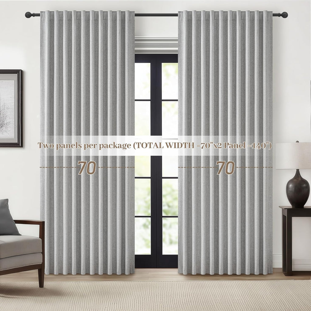 Qjmydeco Gray Blackout Curtains 70 Inches Extra Wide Linen Curtains 96 Inch Length for Kids Boys Room/Nursery, Pleated Bedroom Thermal Drap…