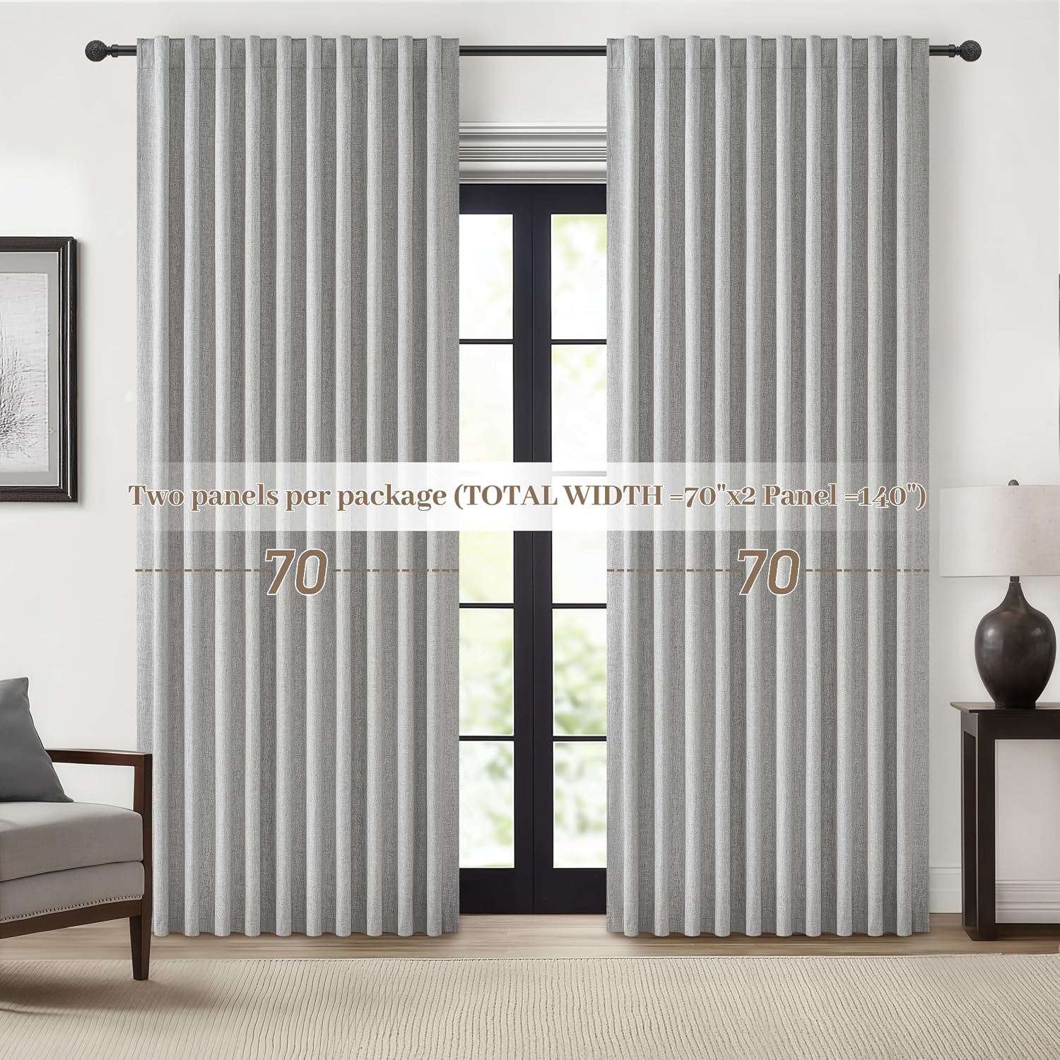 Qjmydeco Gray Blackout Curtains 70 Inches Extra Wide Linen Curtains 96 Inch Length for Kids Boys Room/Nursery, Pleated Bedroom Thermal Drap…