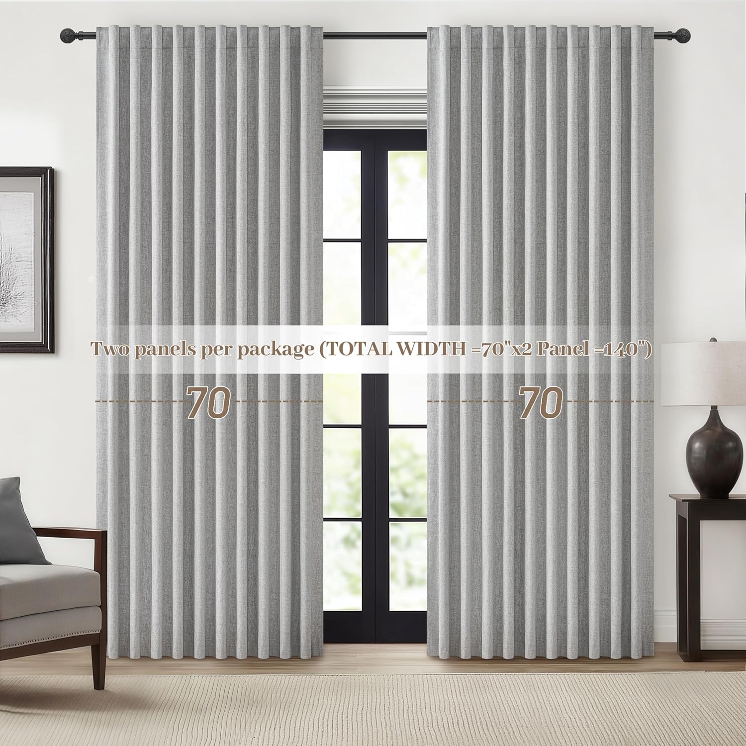 Qjmydeco Gray Blackout Curtains 70 Inches Extra Wide Linen Curtains 84 Inch Length for Kids Boys Room/Nursery, Pleated Bedroom Thermal Drap…