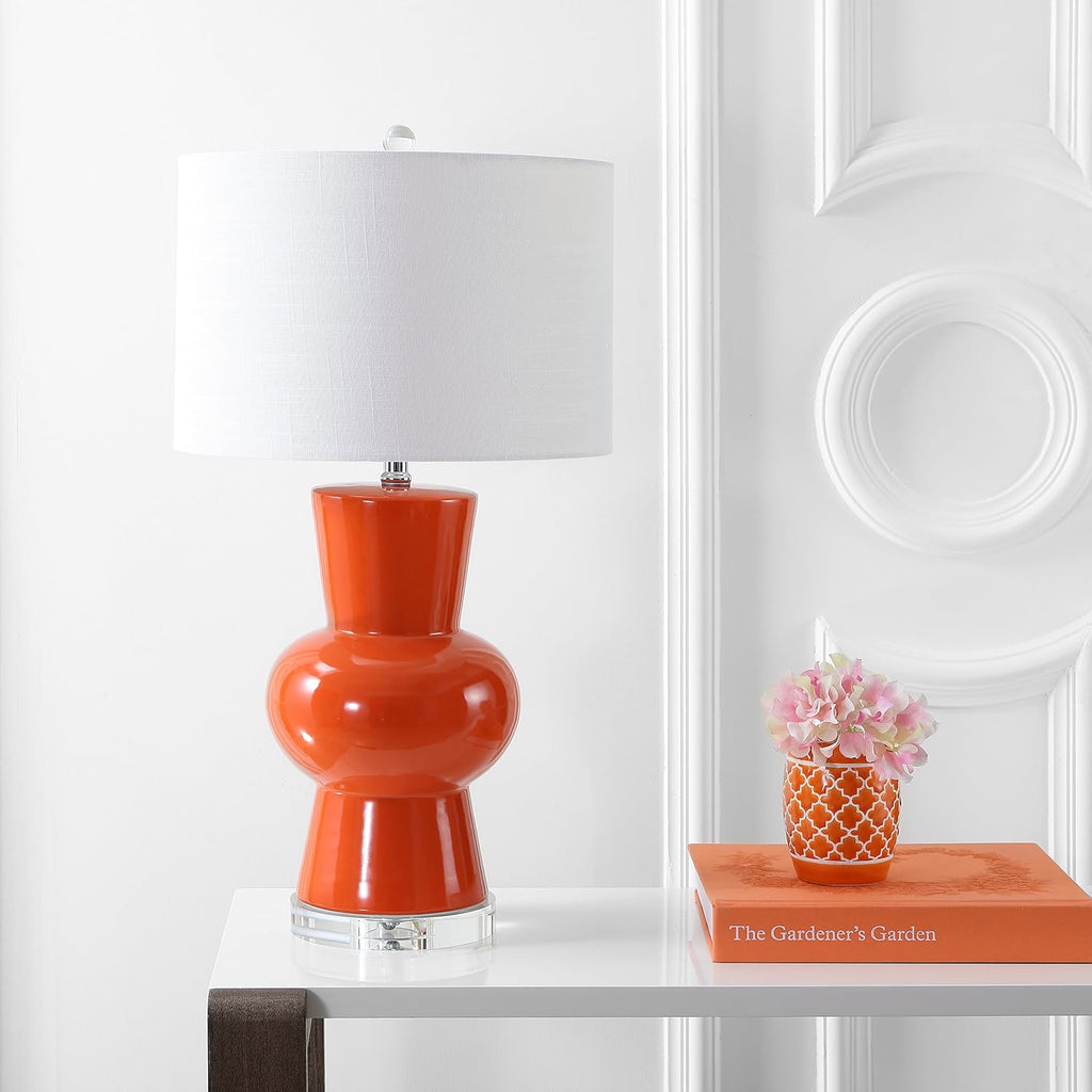 JONATHAN Y 28.5" Coral Ceramic Table Lamp for Living Room Bedroom Nightstand, Modern Hourglass LED Bedside Lamp with Crystal Base and…